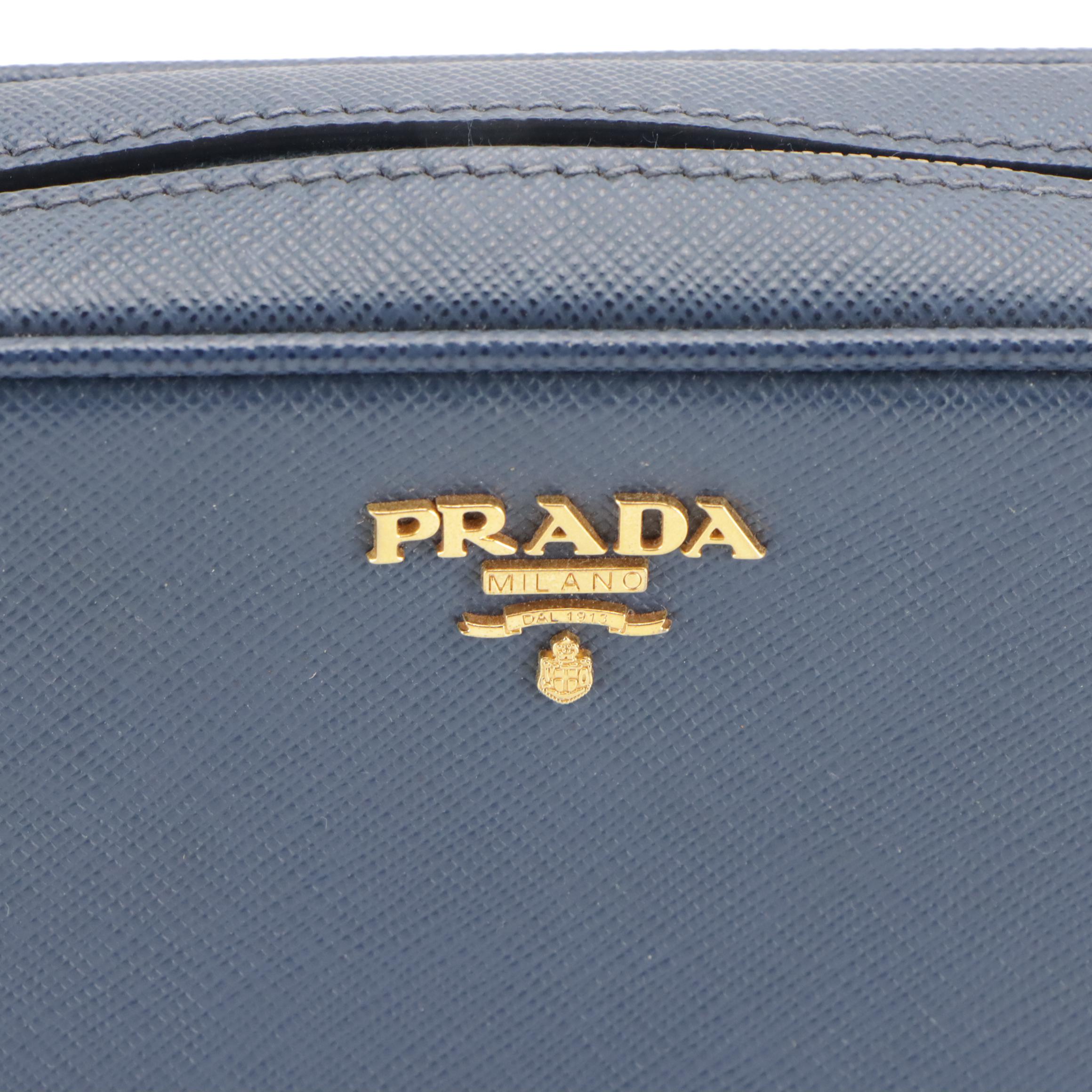 Prada Blue Saffiano Leather Zip Mini Camera Clutch