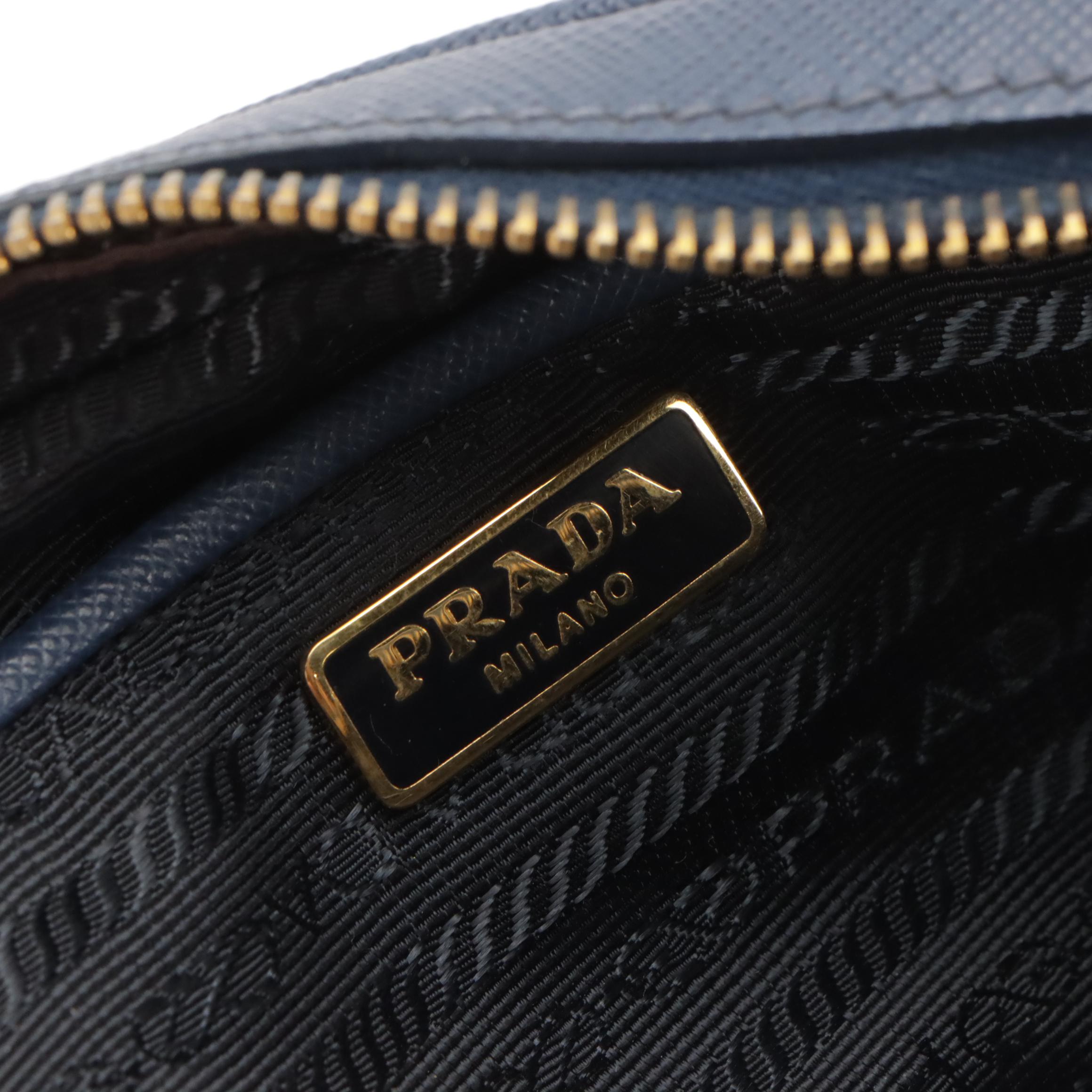 Prada Blue Saffiano Leather Zip Mini Camera Clutch
