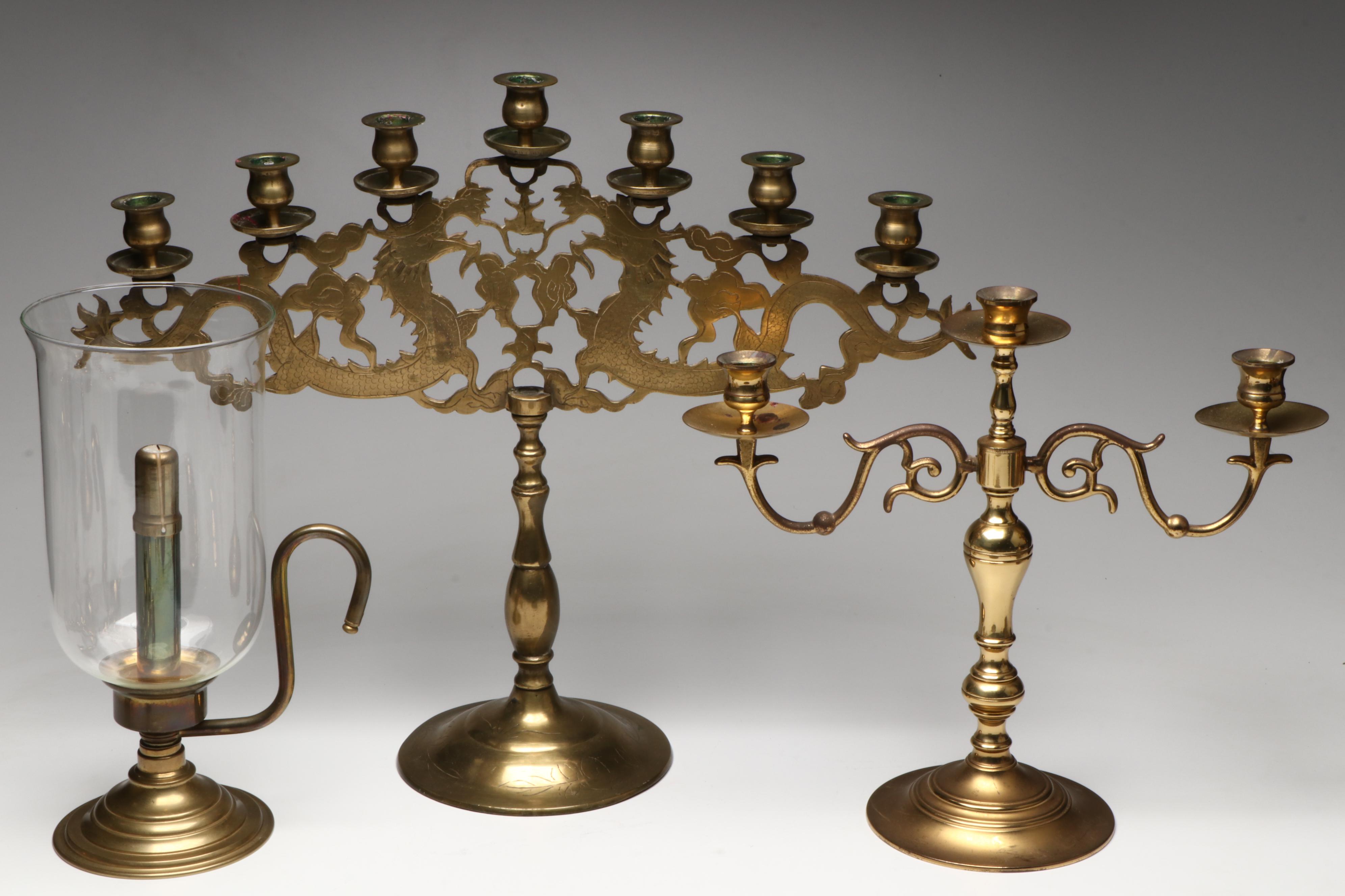 Brass Candelabras and Candle Holders with Other Décor