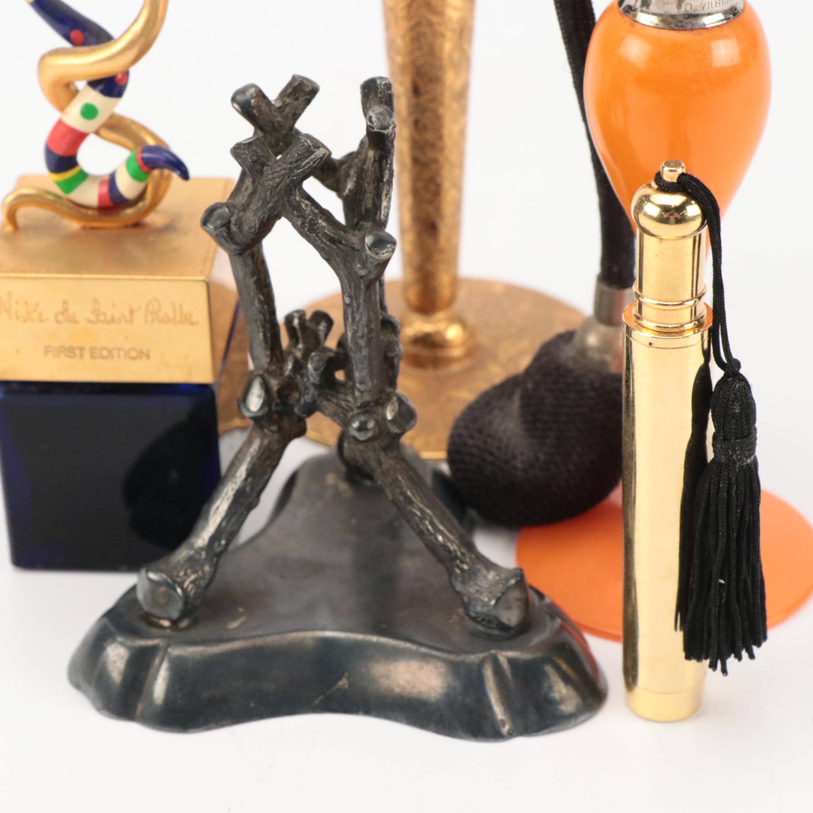 Ransgil Gold Overlay and Glass Bud Vase with Perfume Bottles