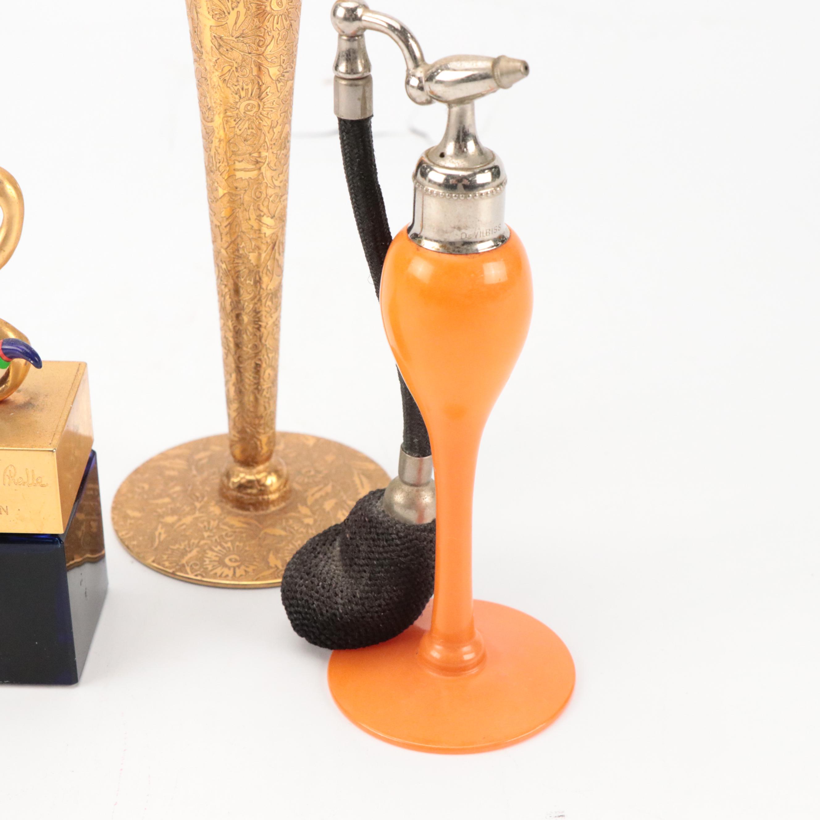 Ransgil Gold Overlay and Glass Bud Vase with Perfume Bottles