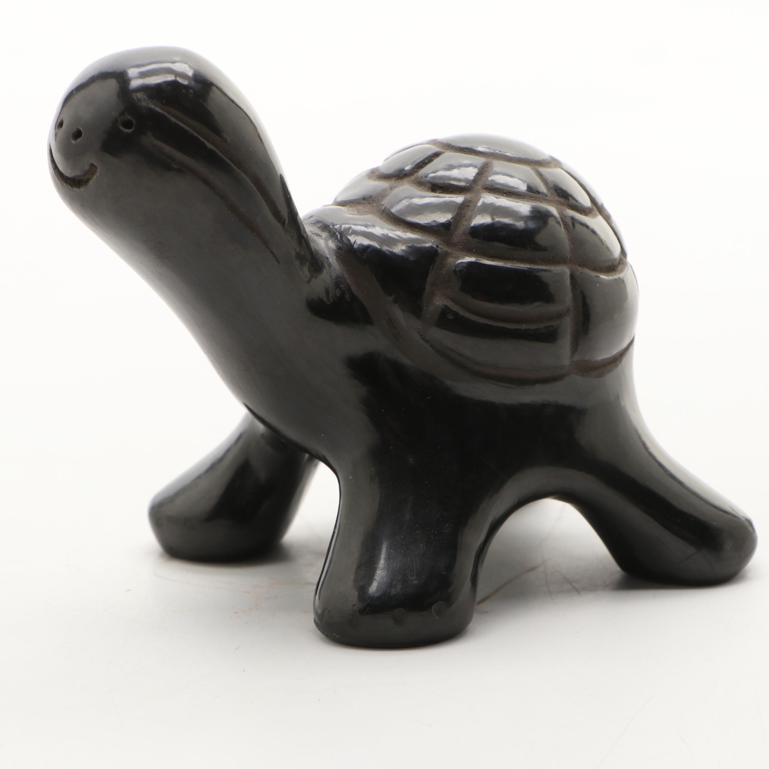 Jane Baca and Starr Tafoya Santa Clara Pueblo Blackware Pottery Turtle