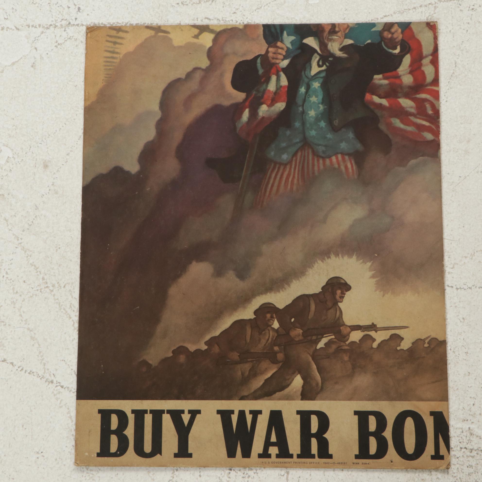 War Bonds 1942 Offset Lithograph Seconds of Newell Convers Wyeth Patriotic Image