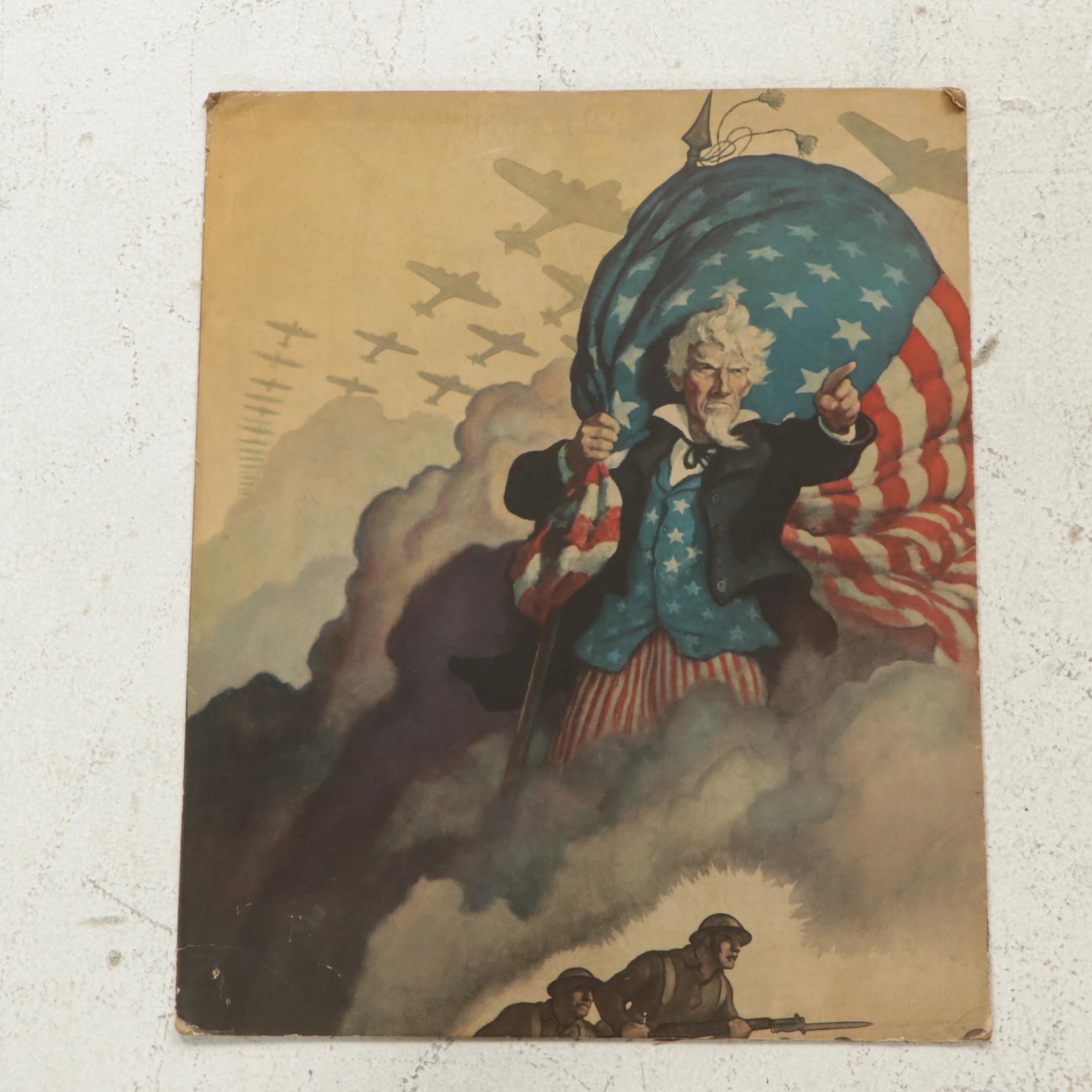 War Bonds 1942 Offset Lithograph Seconds of Newell Convers Wyeth Patriotic Image