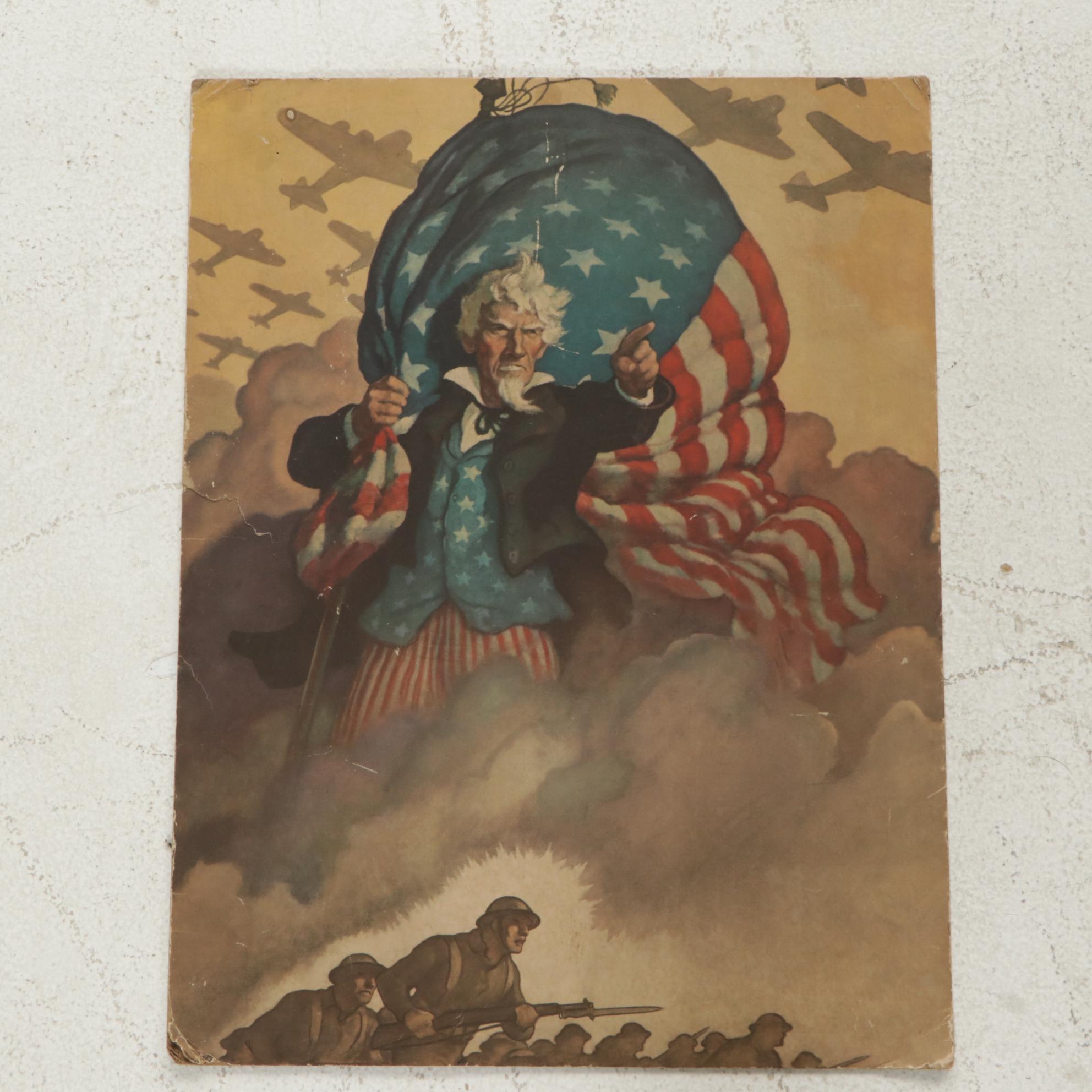 War Bonds 1942 Offset Lithograph Seconds of Newell Convers Wyeth Patriotic Image