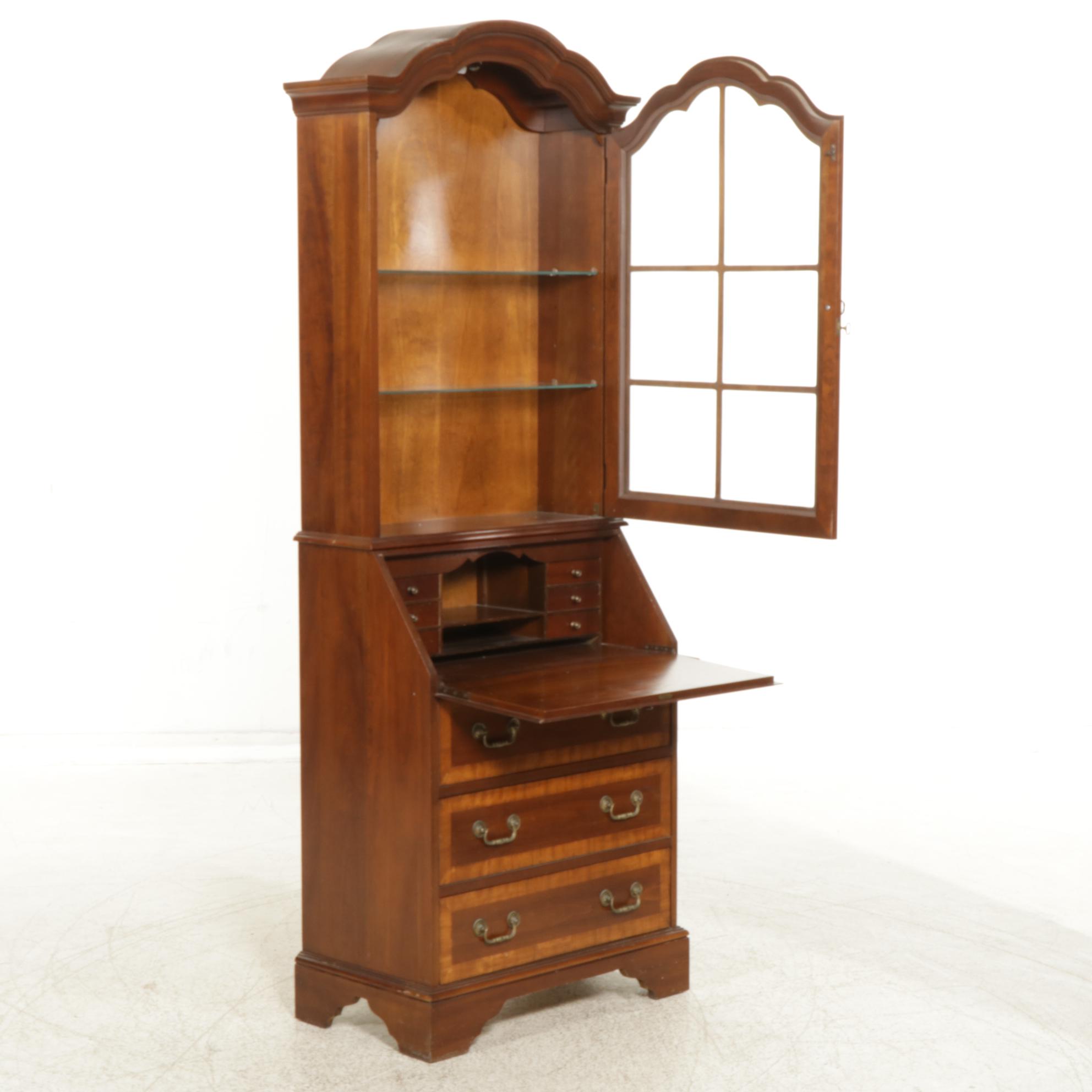 Jasper Cabinet Walnut Secretary Desk with Illuminated Bookcase, Mid-20th Century