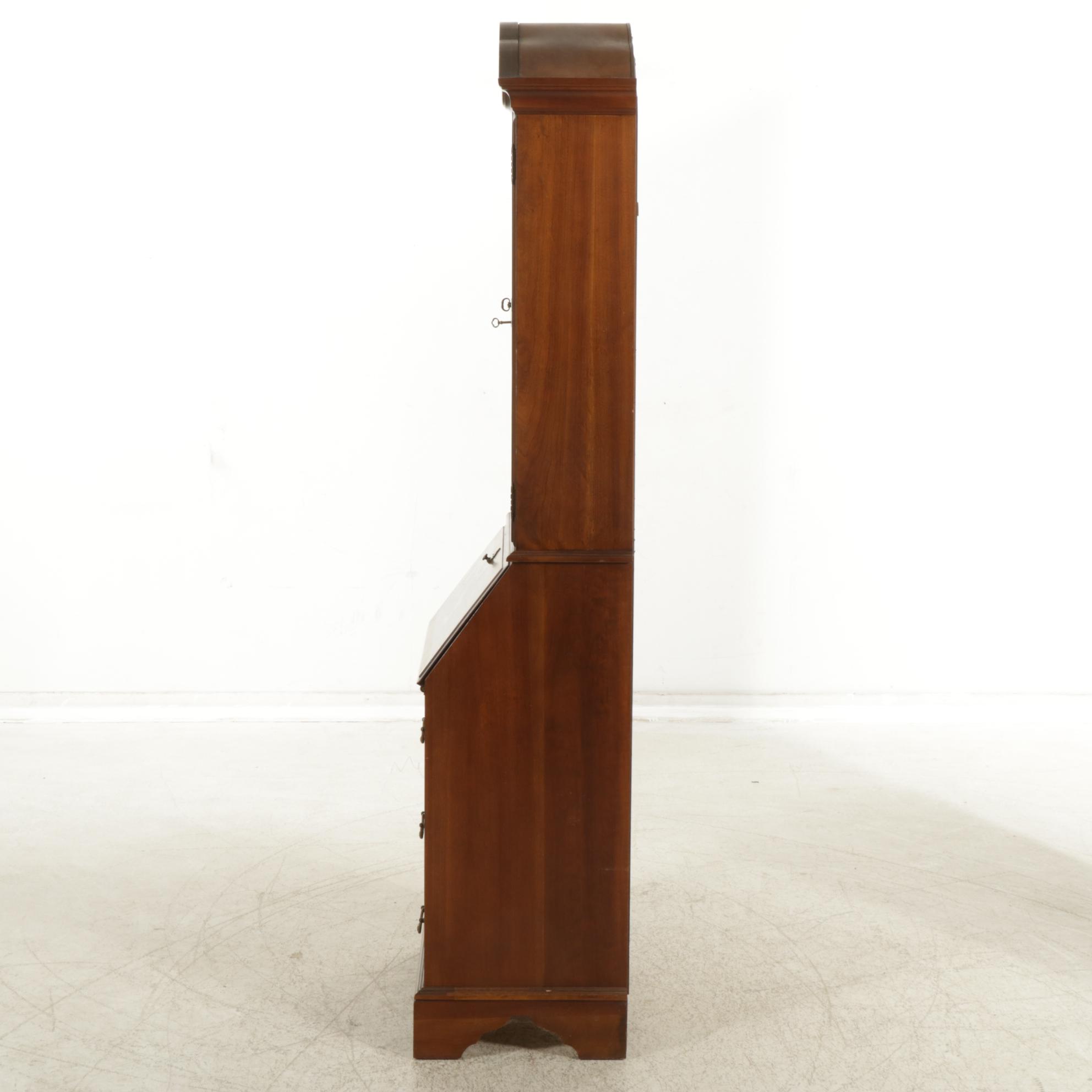 Jasper Cabinet Walnut Secretary Desk with Illuminated Bookcase, Mid-20th Century