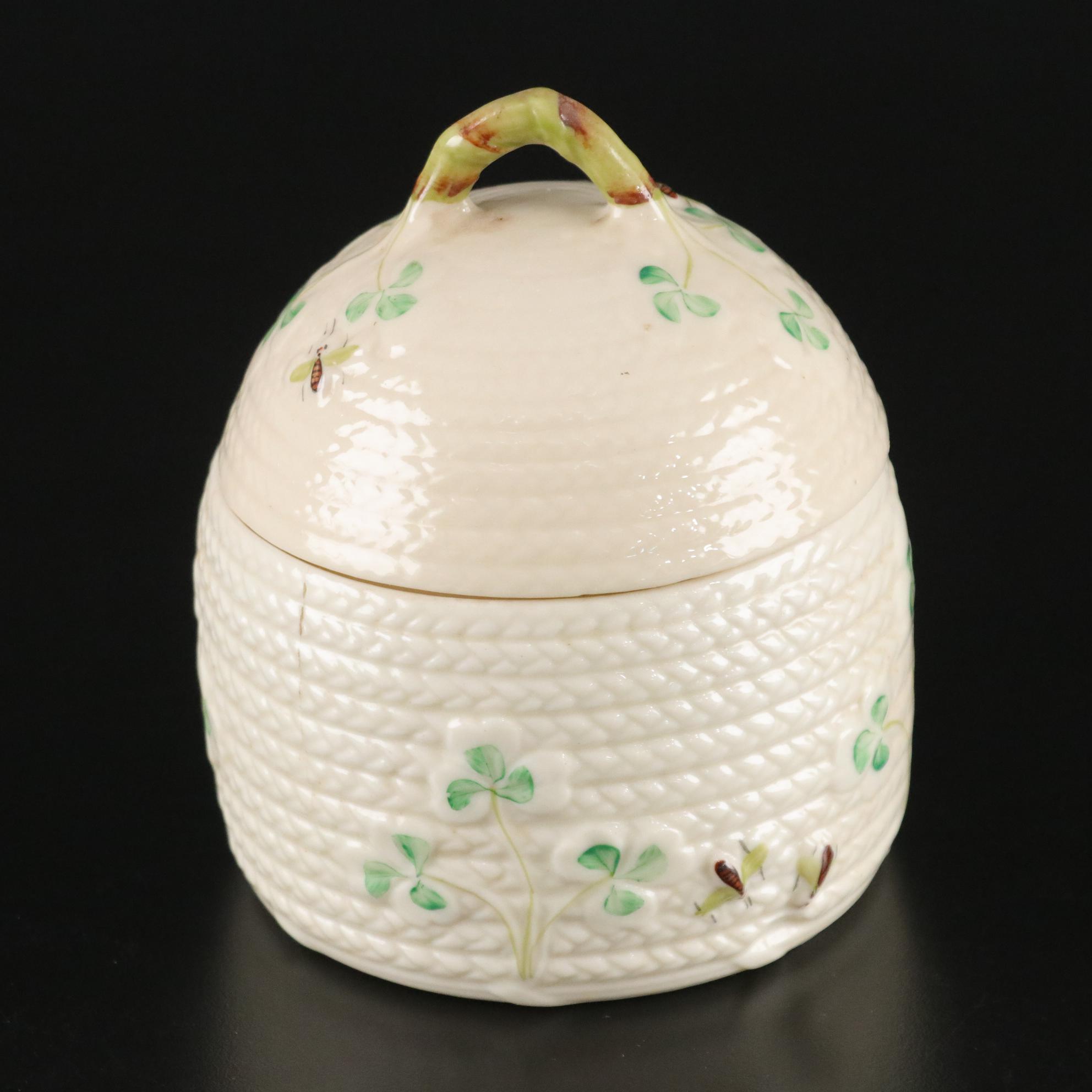 Belleek Pottery Shamrock Honey Pot, Teacup, Butter Dish and More, 1965-1980