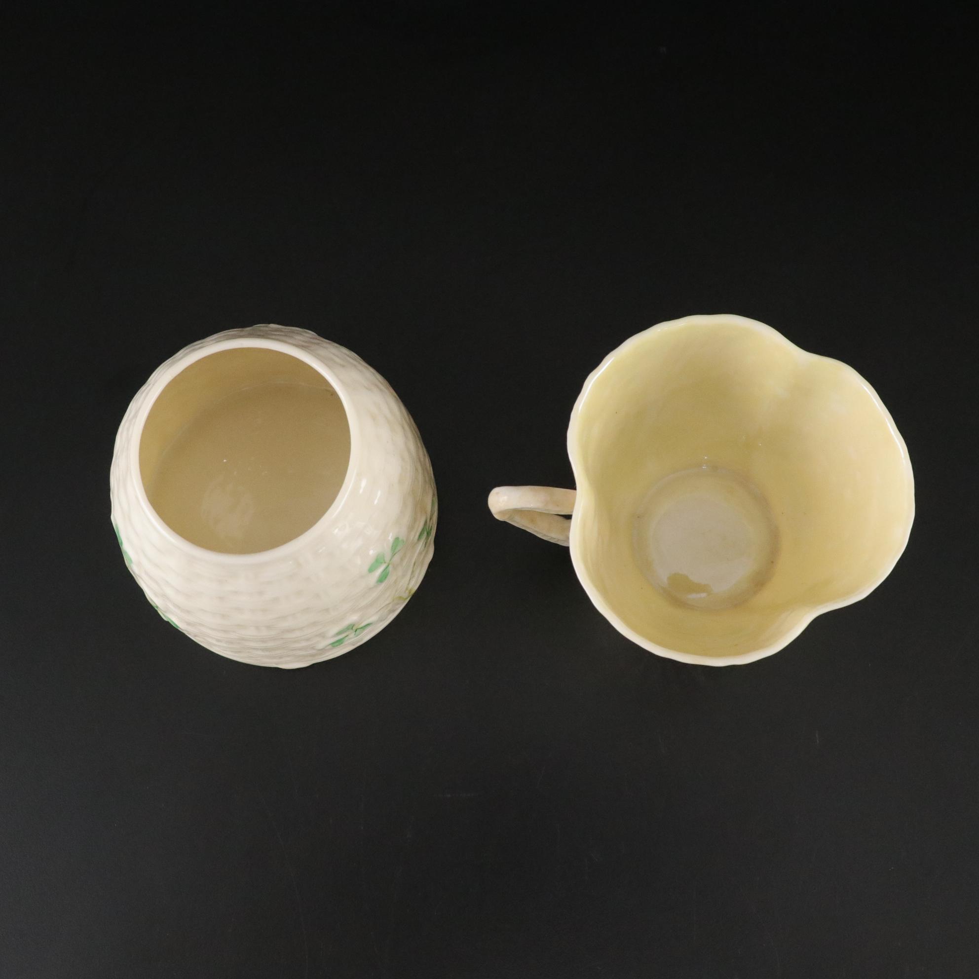 Belleek Pottery Shamrock Honey Pot, Teacup, Butter Dish and More, 1965-1980