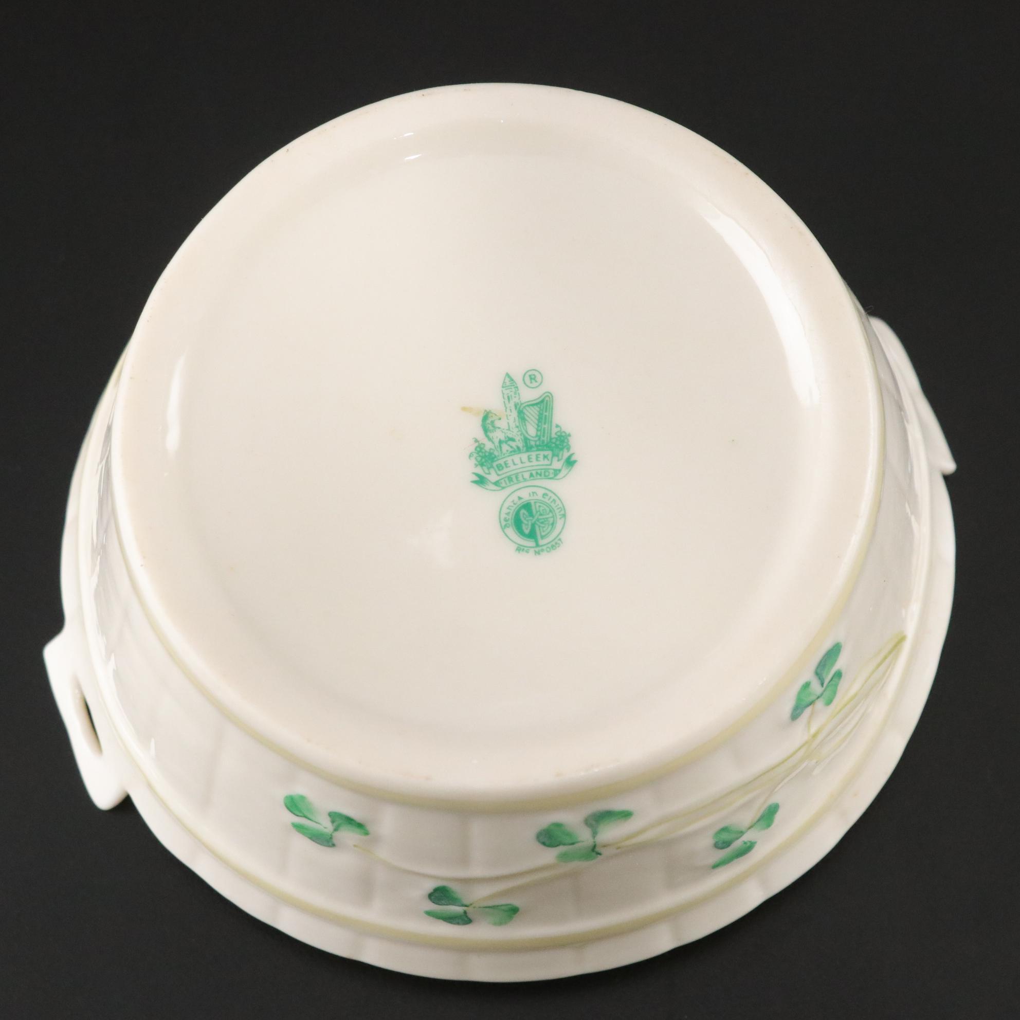Belleek Pottery Shamrock Honey Pot, Teacup, Butter Dish and More, 1965-1980