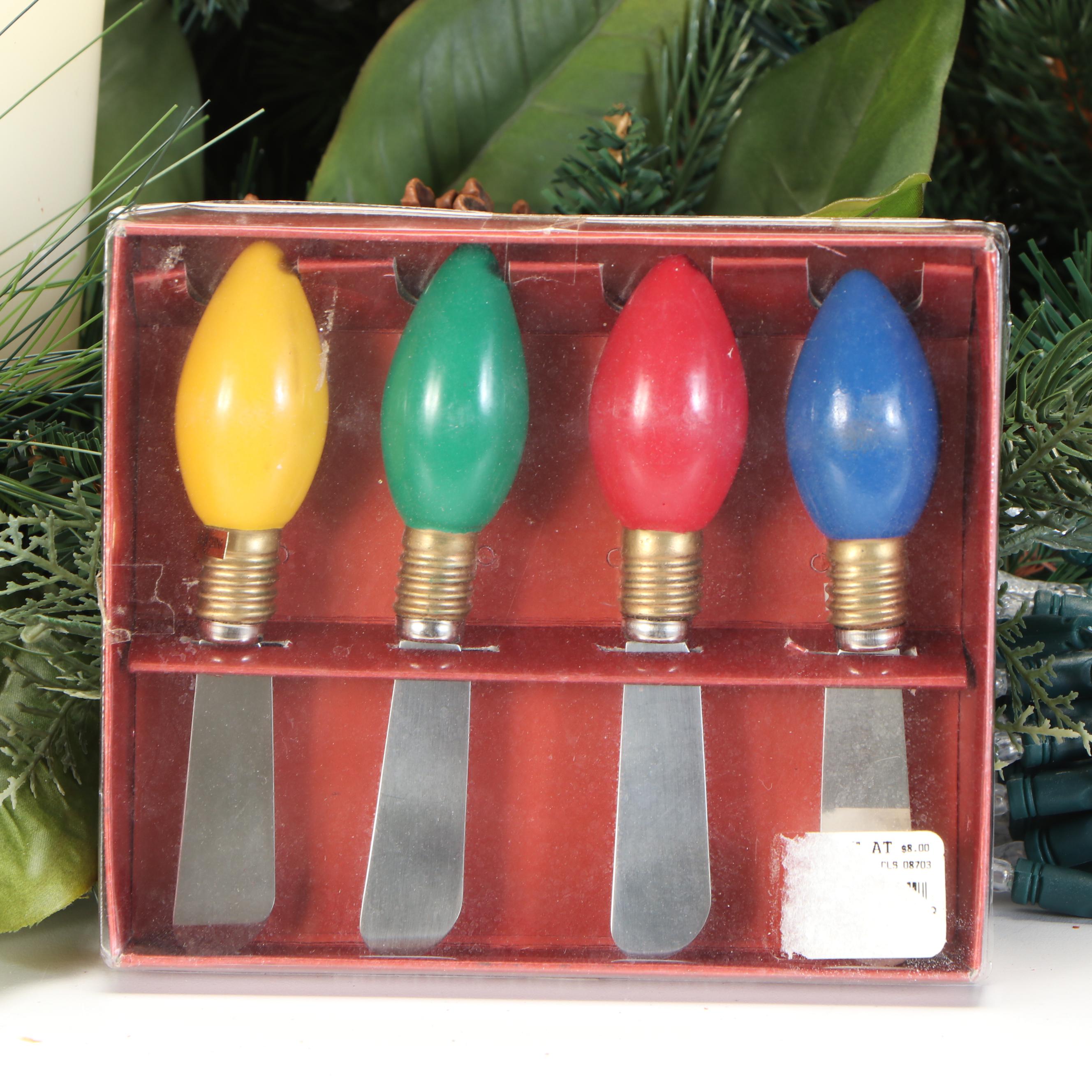 Hobby Lobby Mini Lights with Cape Craftsmen Wood Cheese Knives and More