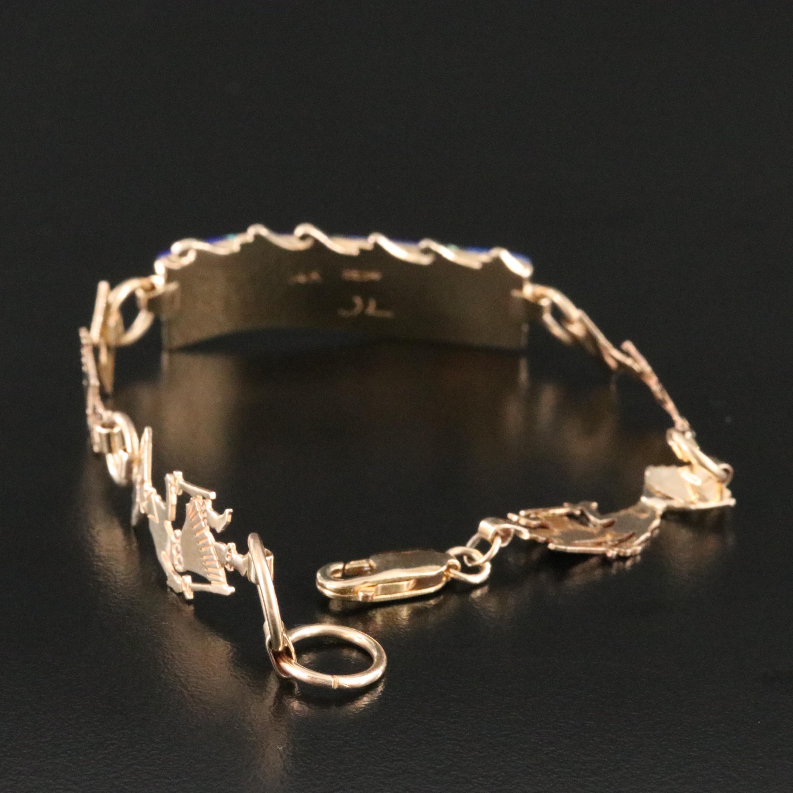 Southwestern 14K Gemstone Inlay Bracelet with Kachina Dancers