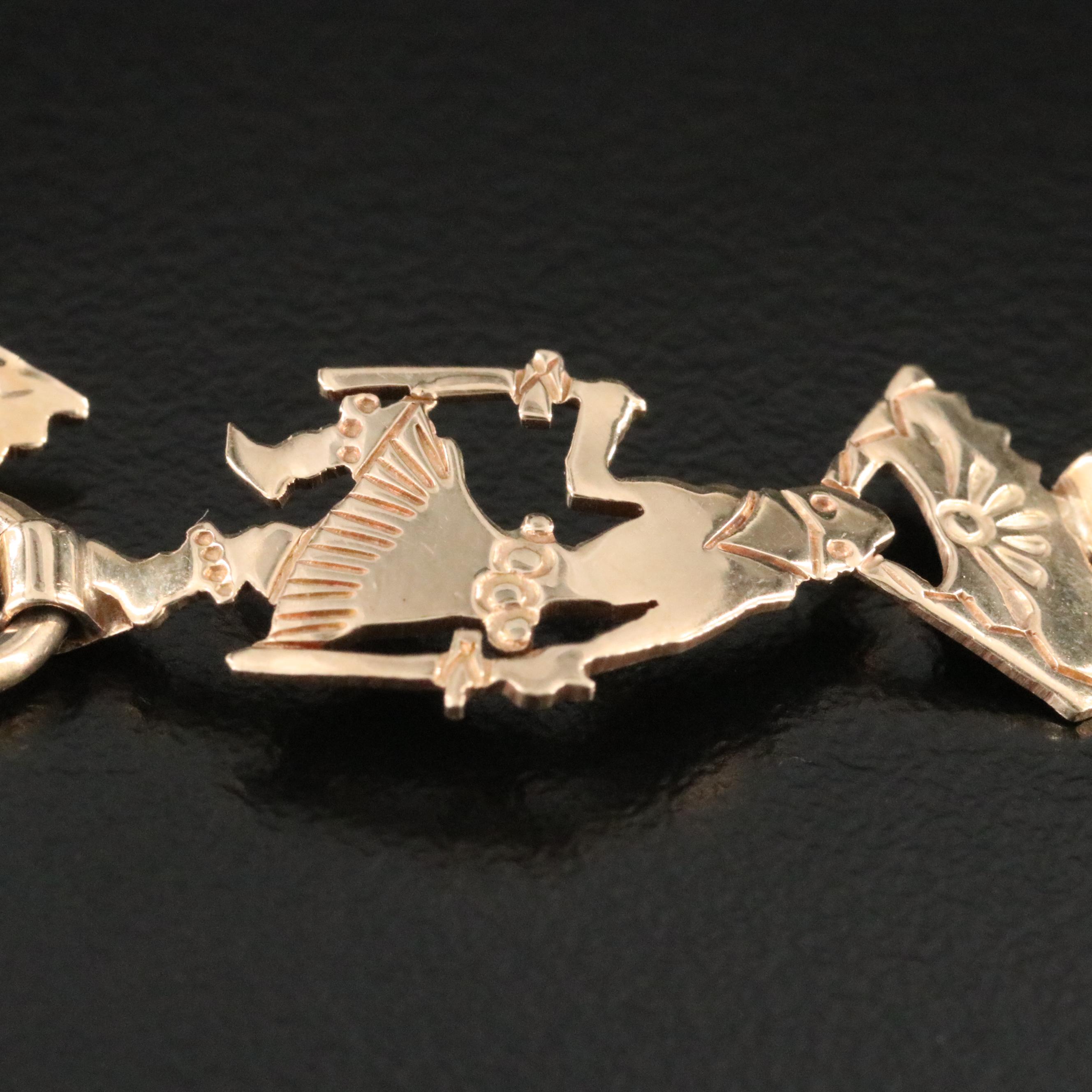 Southwestern 14K Gemstone Inlay Bracelet with Kachina Dancers