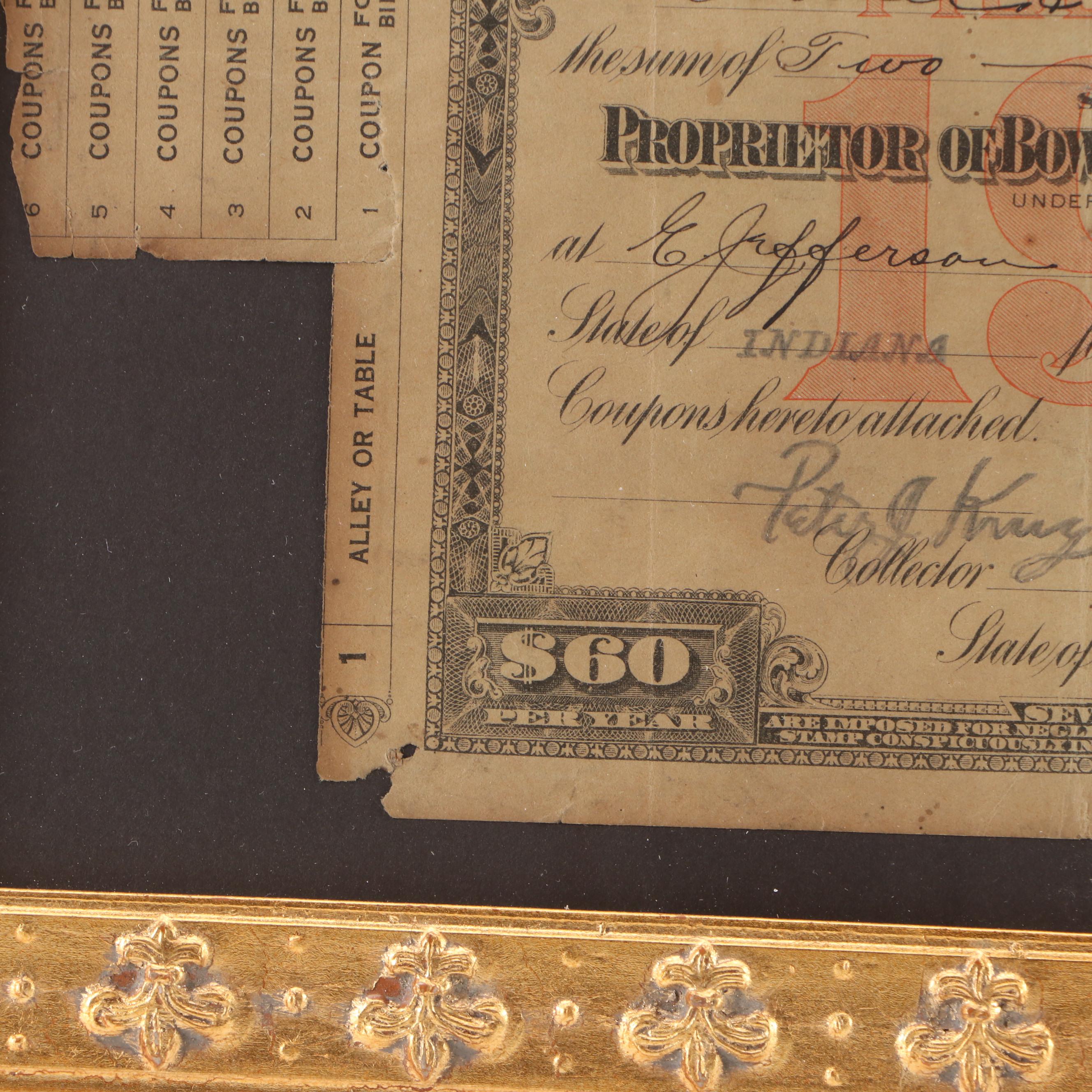 Internal Revenue Bowling Alley or Billiard Room Special Tax Stamp Document, 1916