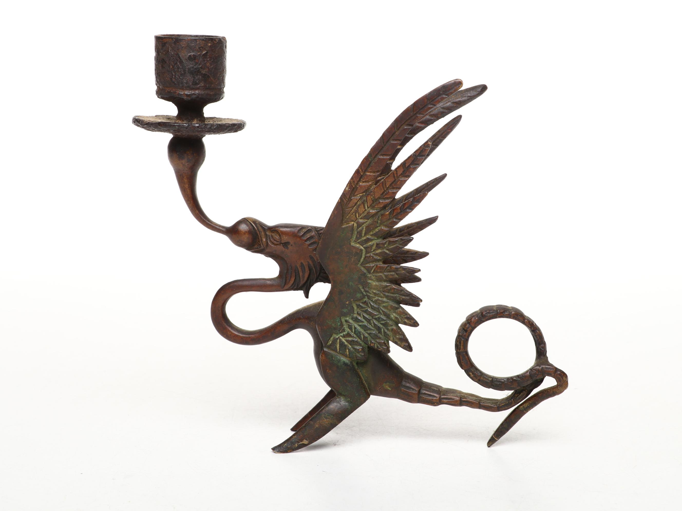 Victorian Ceramic and Metal Mantel Ewer with Celadon Jar and Dragon Candlestick