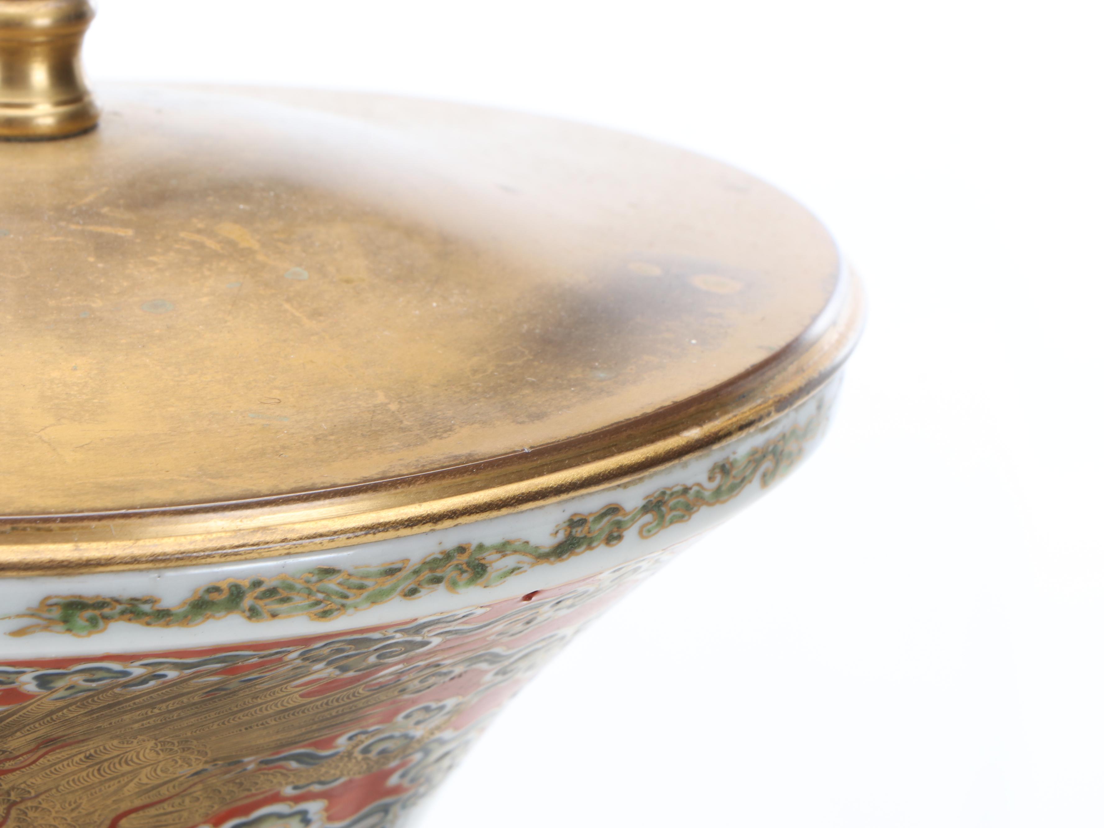 Japanese Satsuma Porcelain Vase Lamps with Scenes From Folk Tales