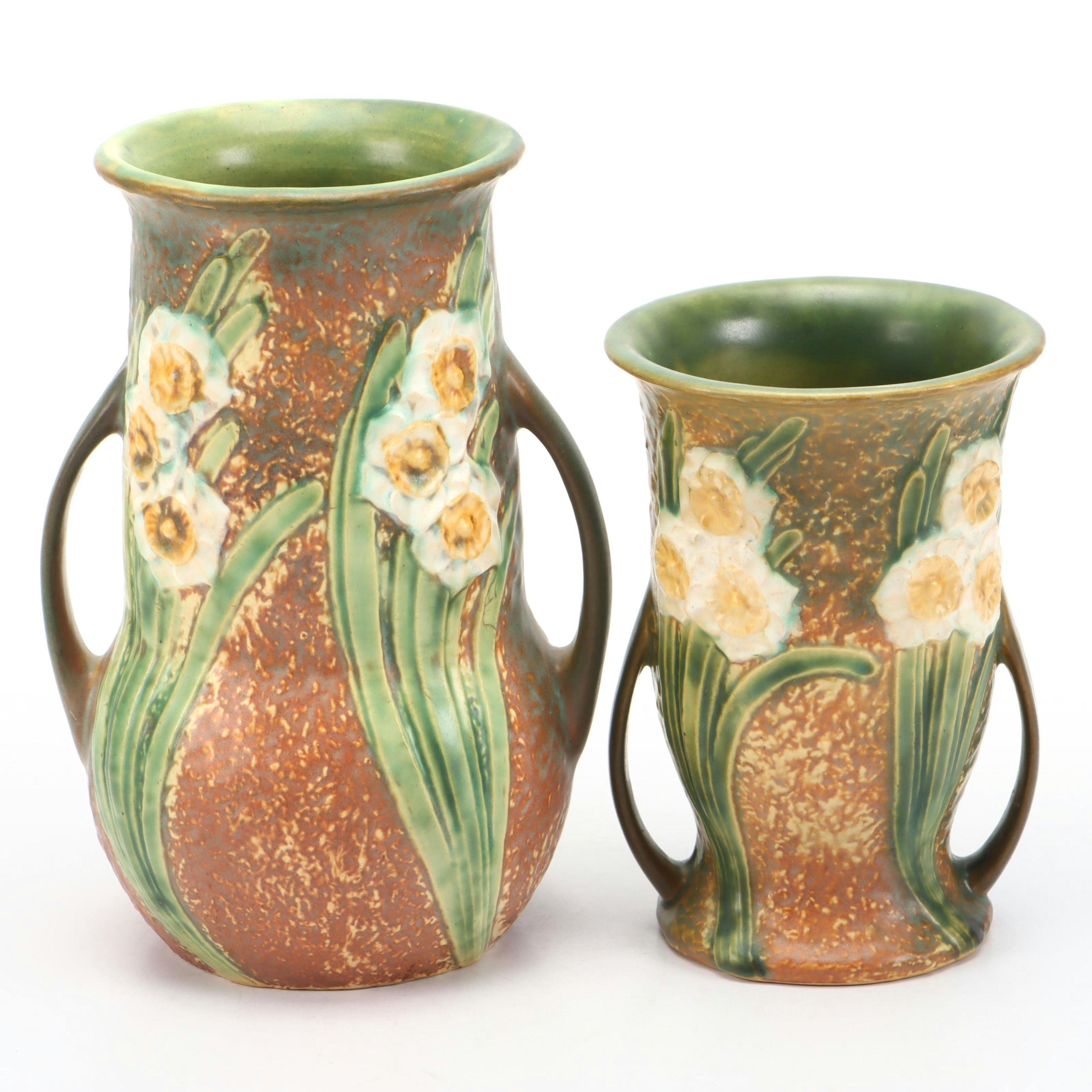 Roseville Pottery "Jonquil" Handled Vases