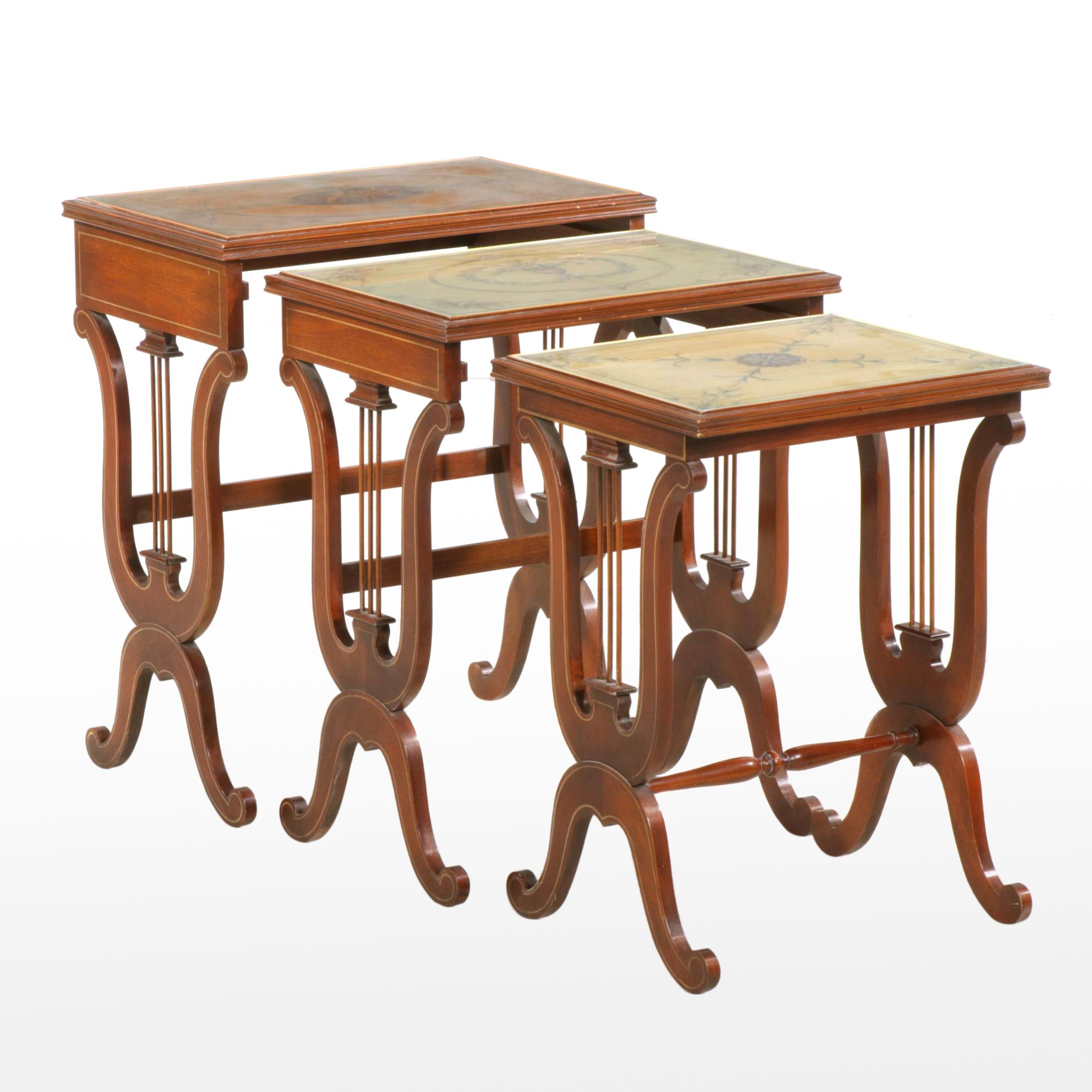 Italianate Painted Mahogany Nesting Tables with Lyre-Style Legs