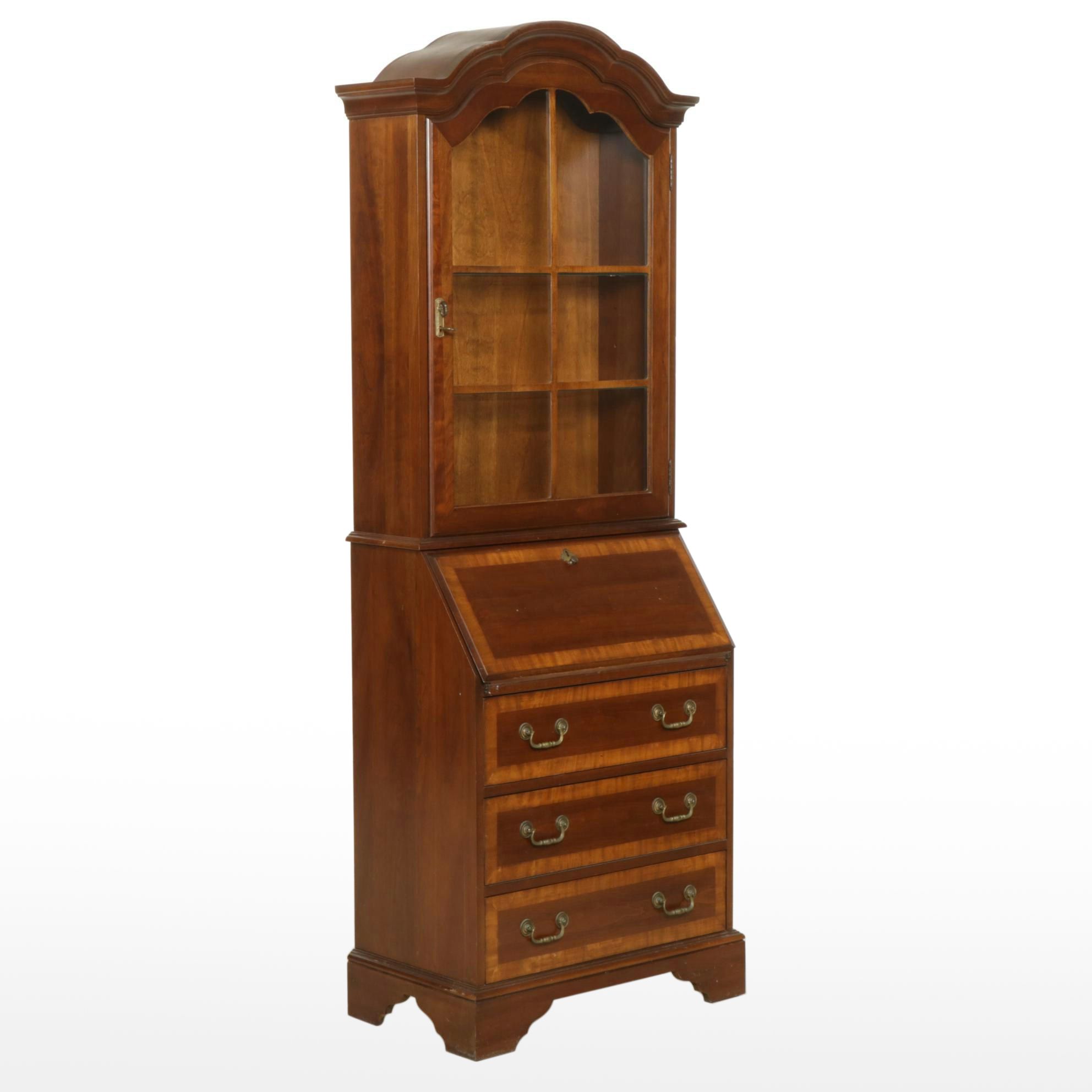 Jasper Cabinet Walnut Secretary Desk with Illuminated Bookcase, Mid-20th Century