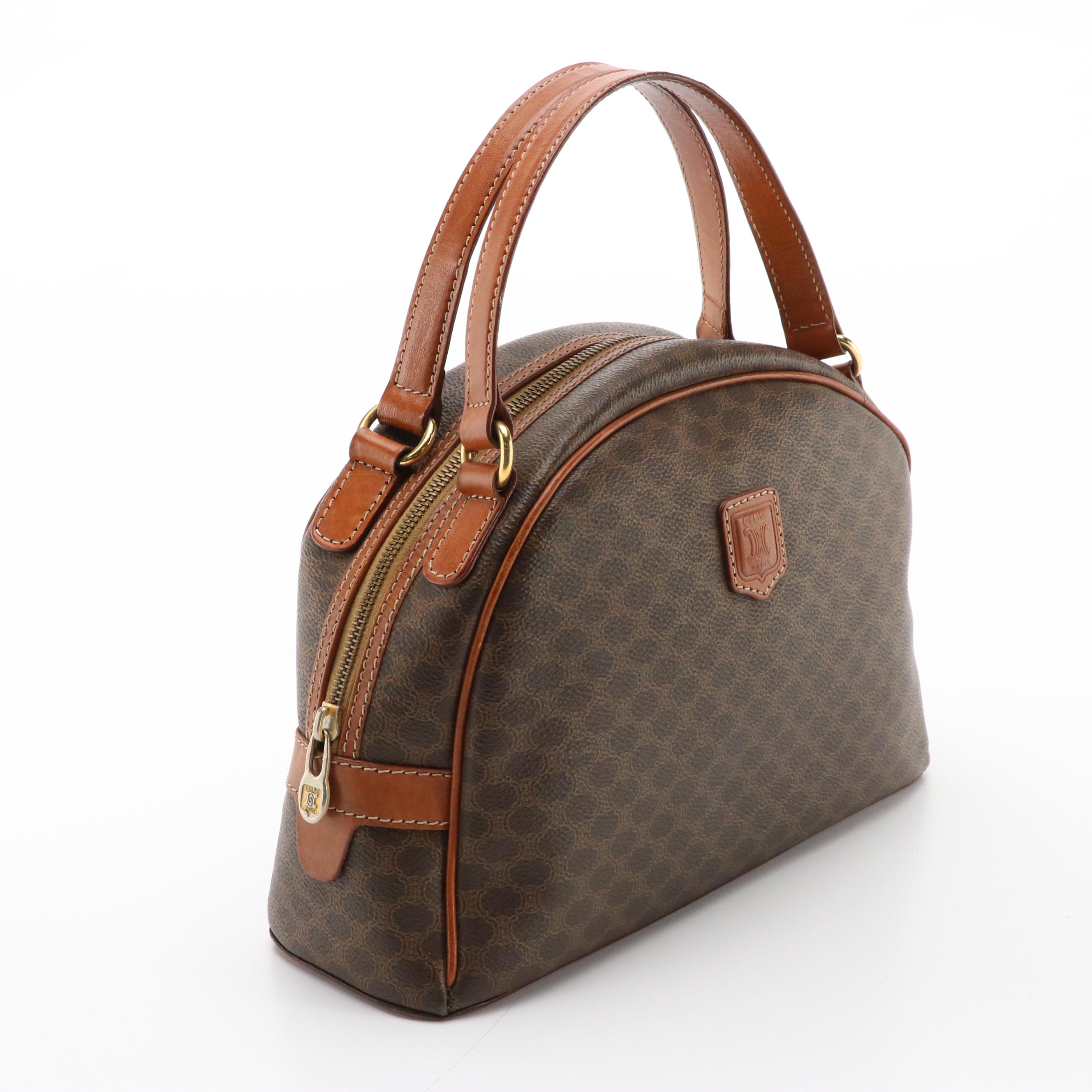 Celine Macadam Coated Canvas and Leather Handbag