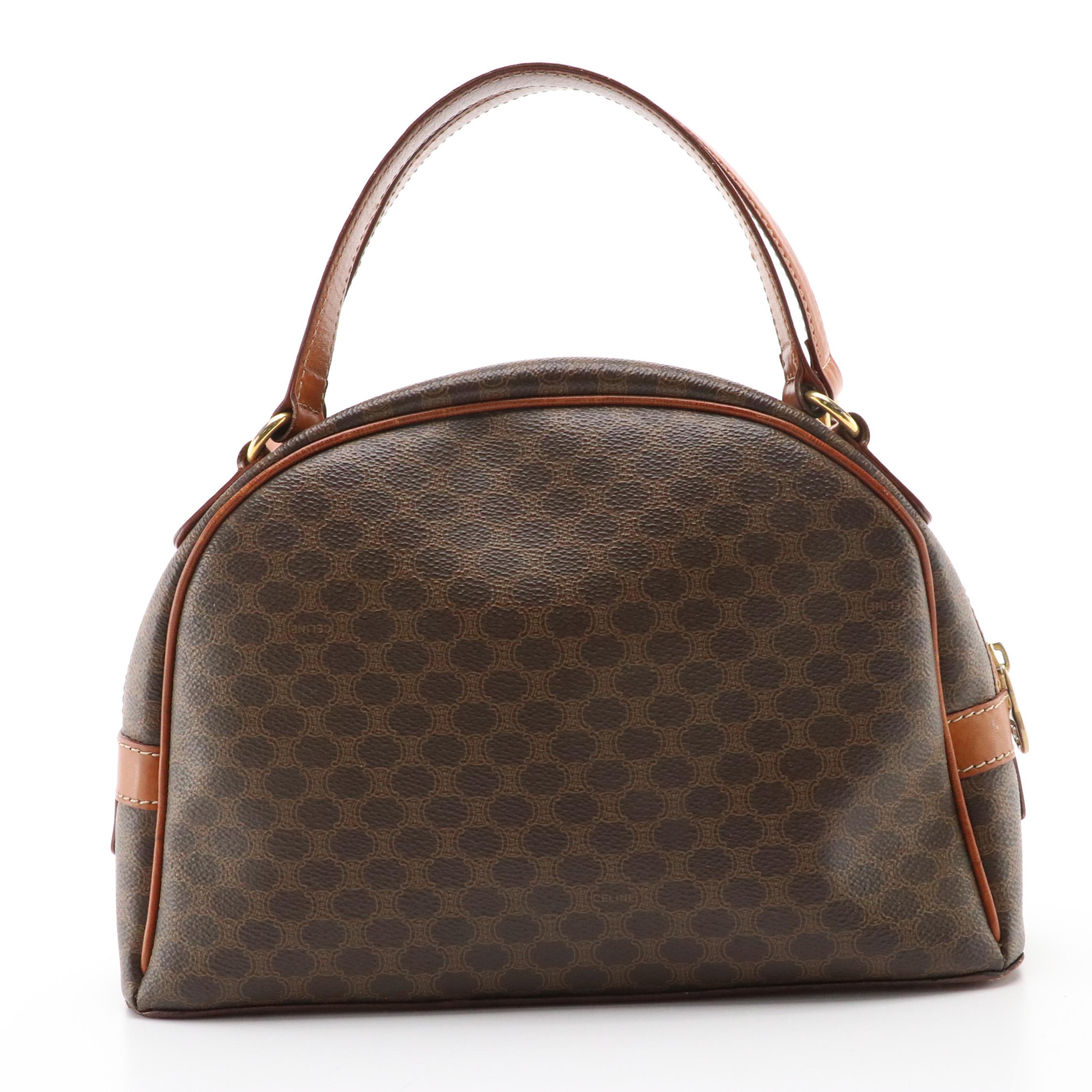 Celine Macadam Coated Canvas and Leather Handbag