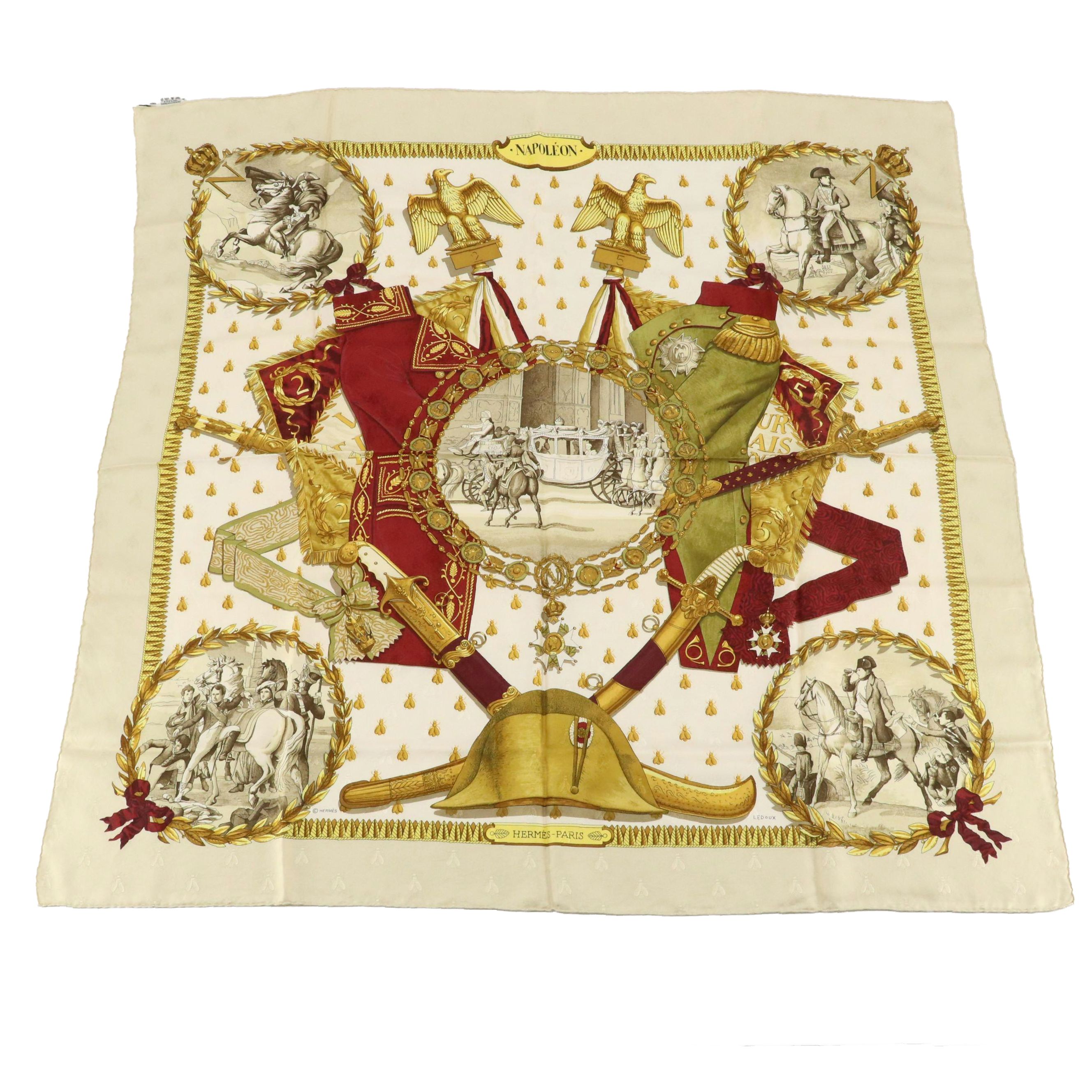 Hermès "Napoléon" Scarf 90 in Silk Bee Jacquard