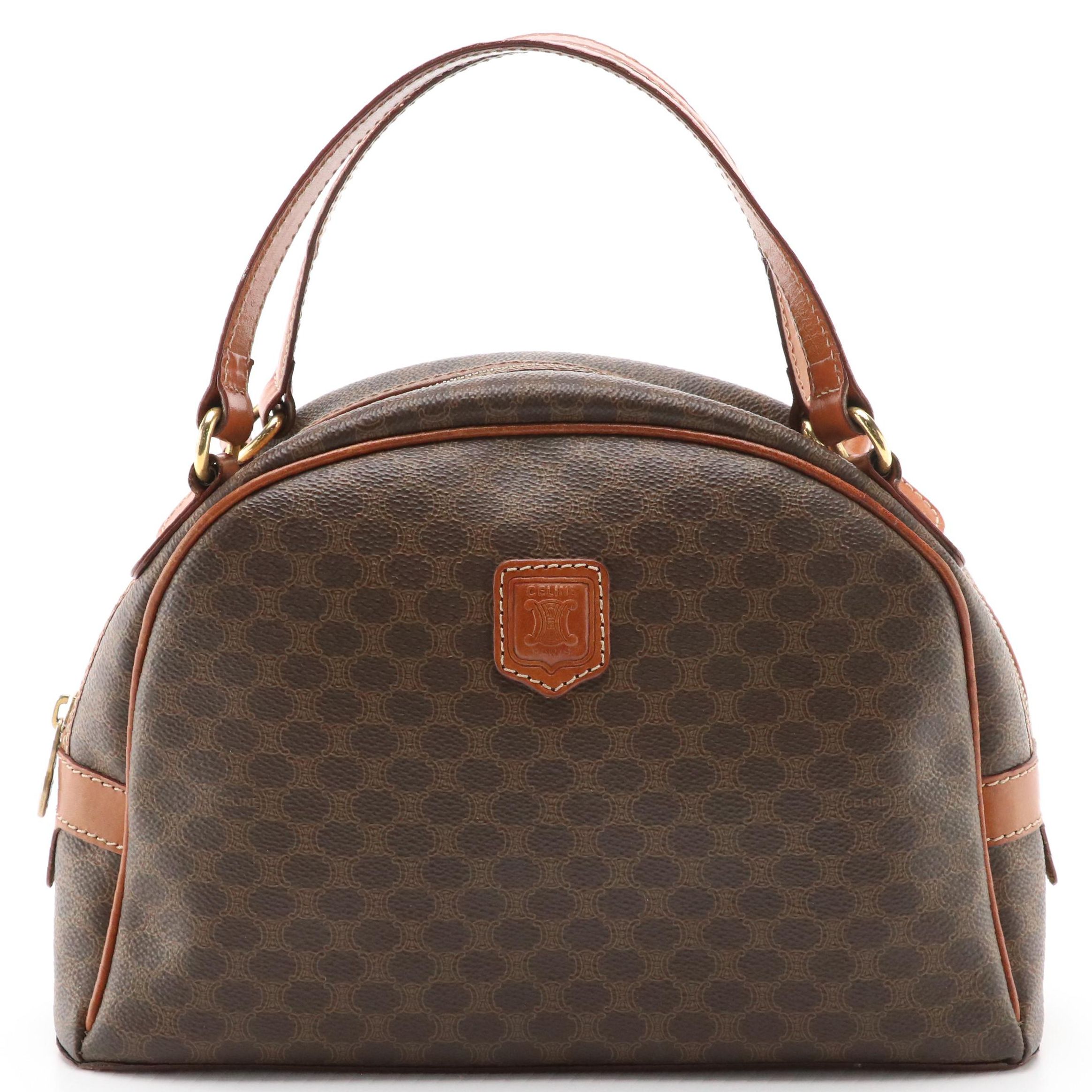 Celine Macadam Coated Canvas and Leather Handbag