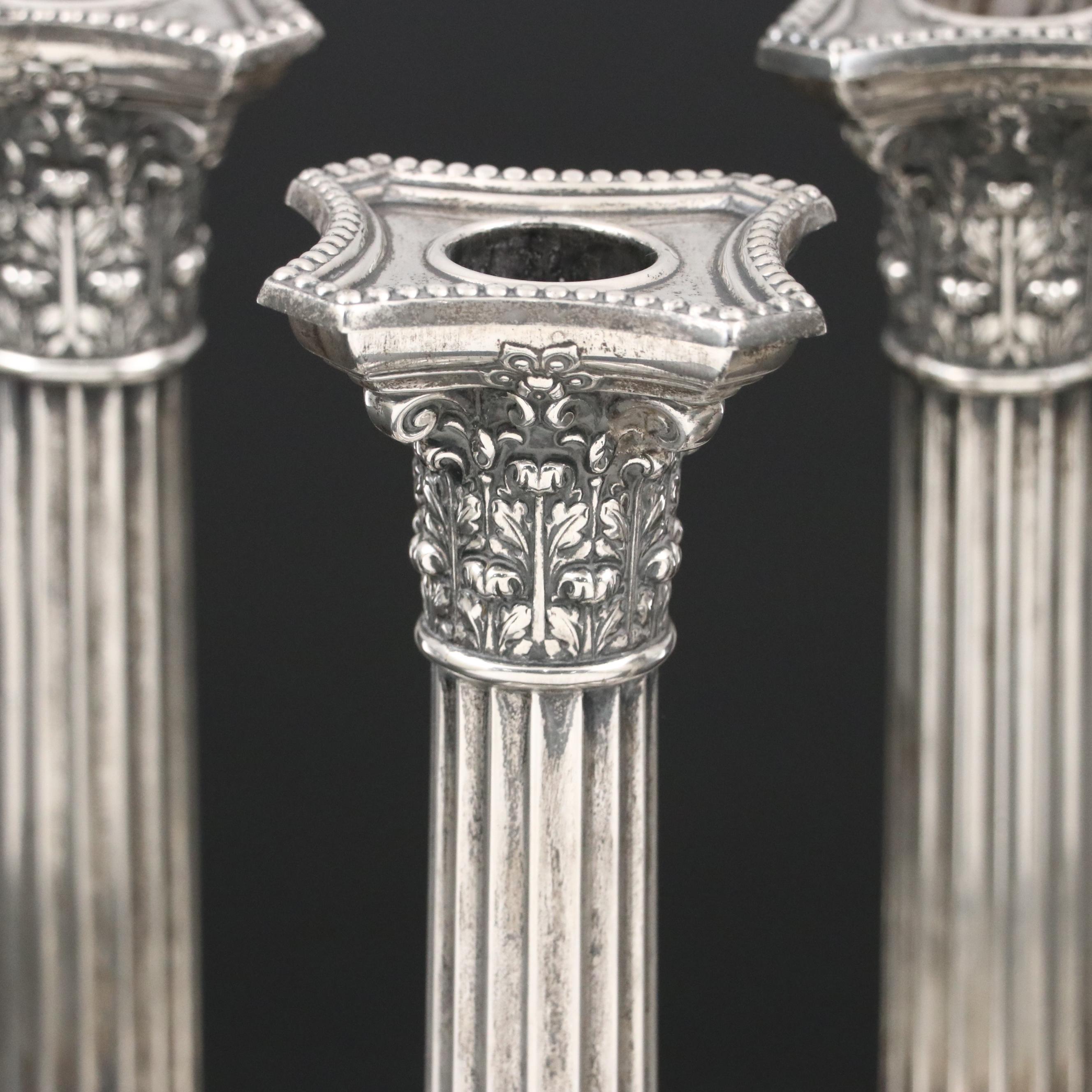 Gorham Sterling Silver Columnar Candlesticks, Early 20th. Century
