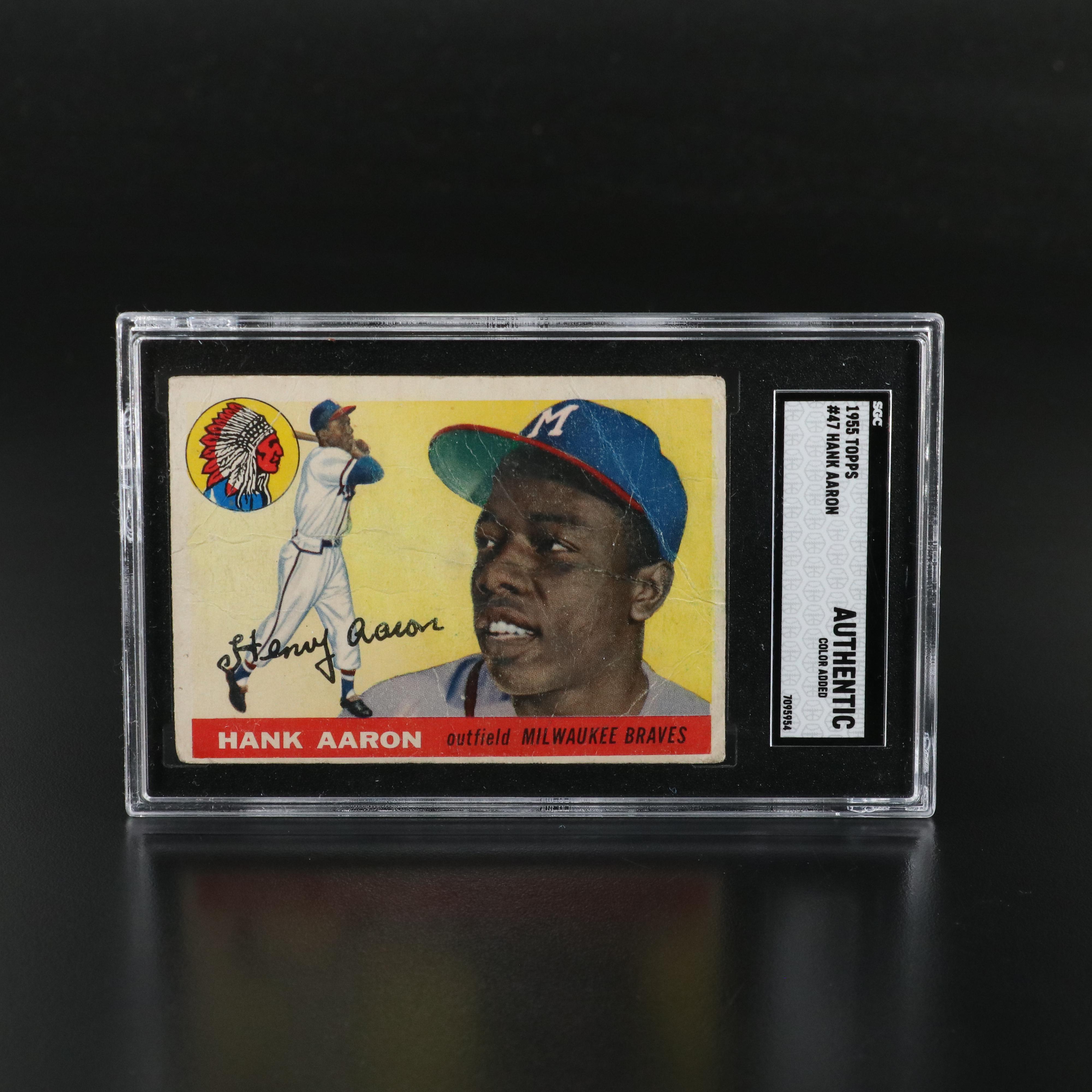 1955 Topps Hank Aaron Baseball Card Graded SGC Authentic Color Added