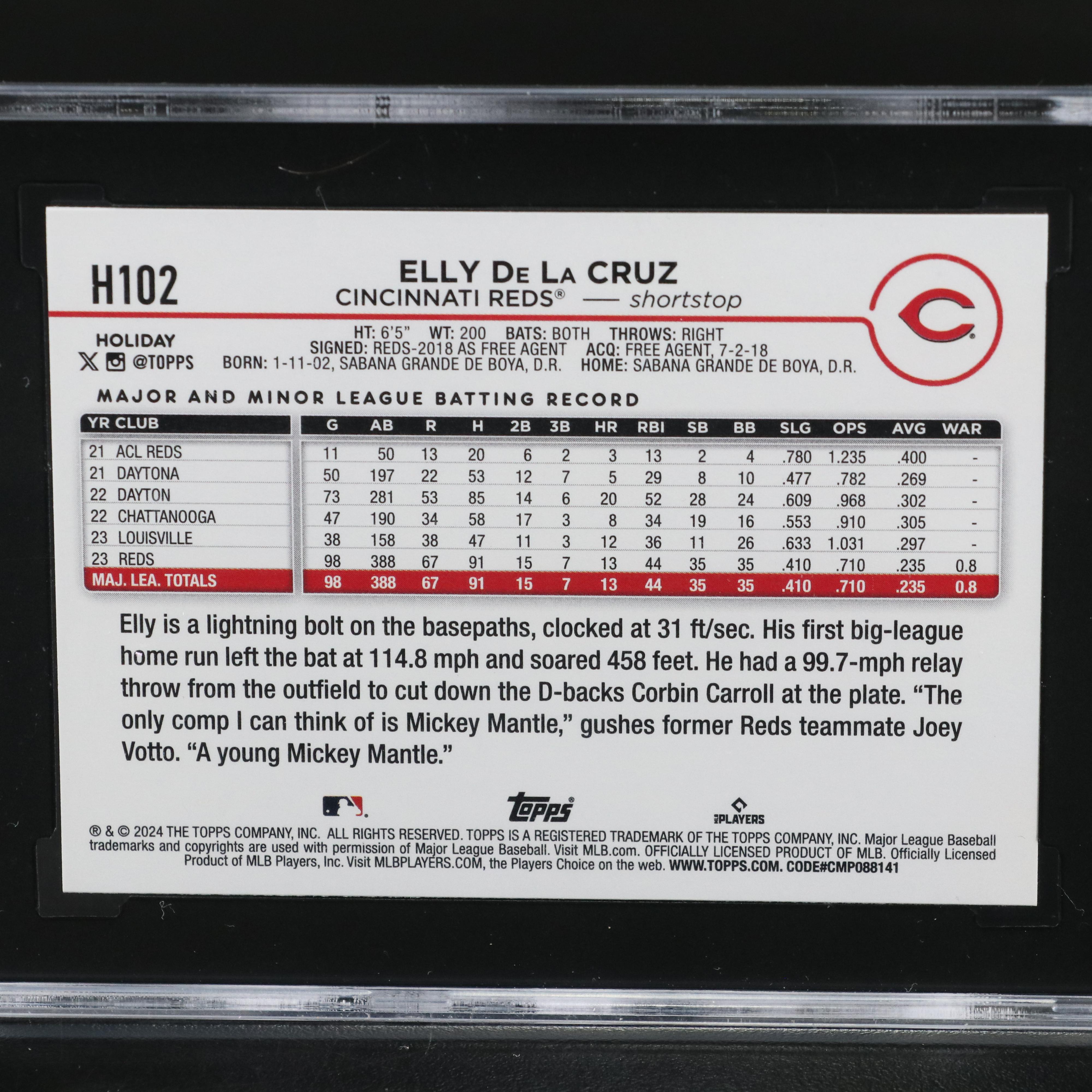 2024 Topps Holiday Elly De La Cruz Rookie Baseball Card Graded SGC 10