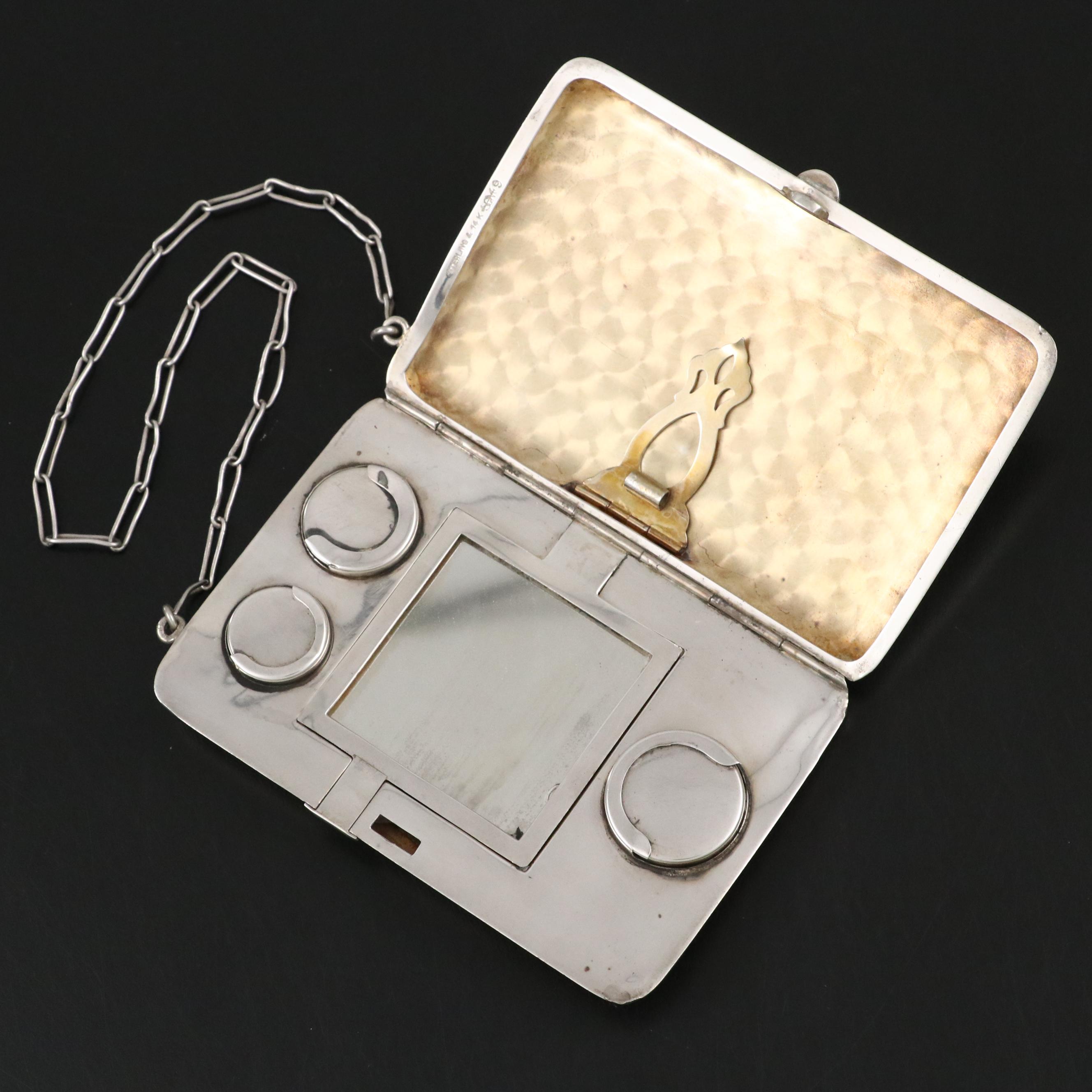 Schmitz, Moore & Co. 14K Gilt Sterling Silver, Coin & Compact Purse, 1915–1920