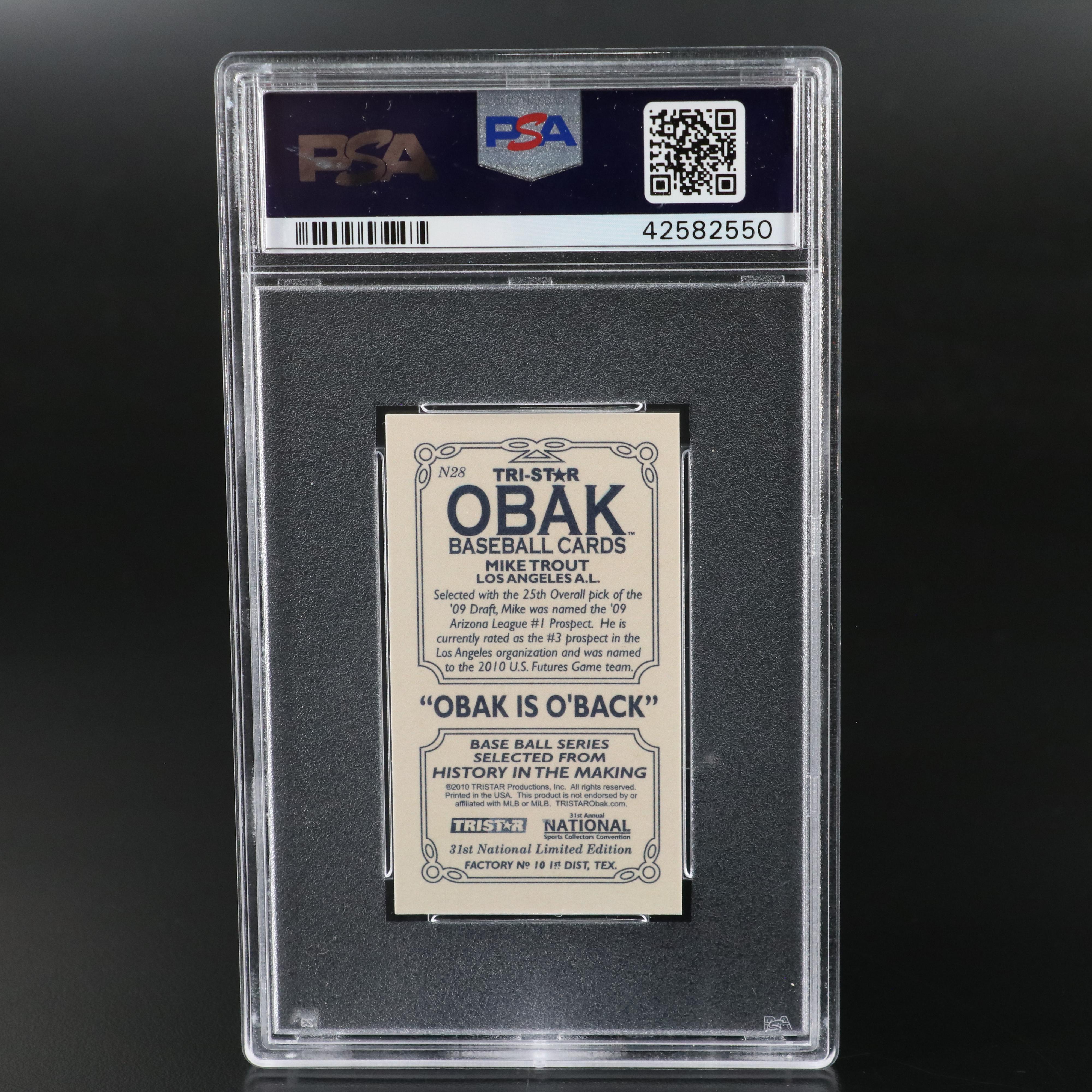 2010 Tristar Mike Trout Obak Mini 31st National Promo Prospect Card PSA 10