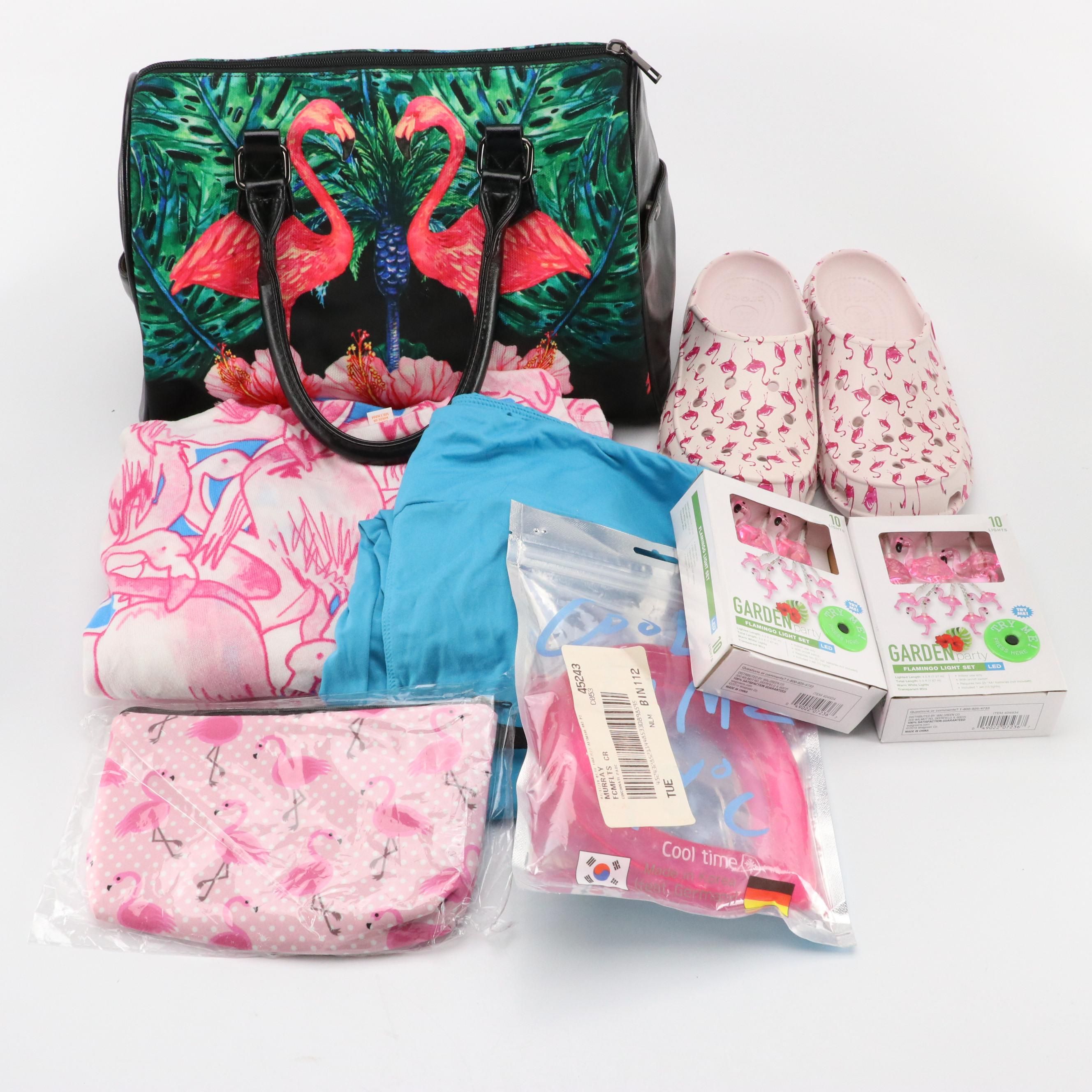 Flamingo Themed Boston Bag, Crocs, Lula Roe Clothing String Lights and More