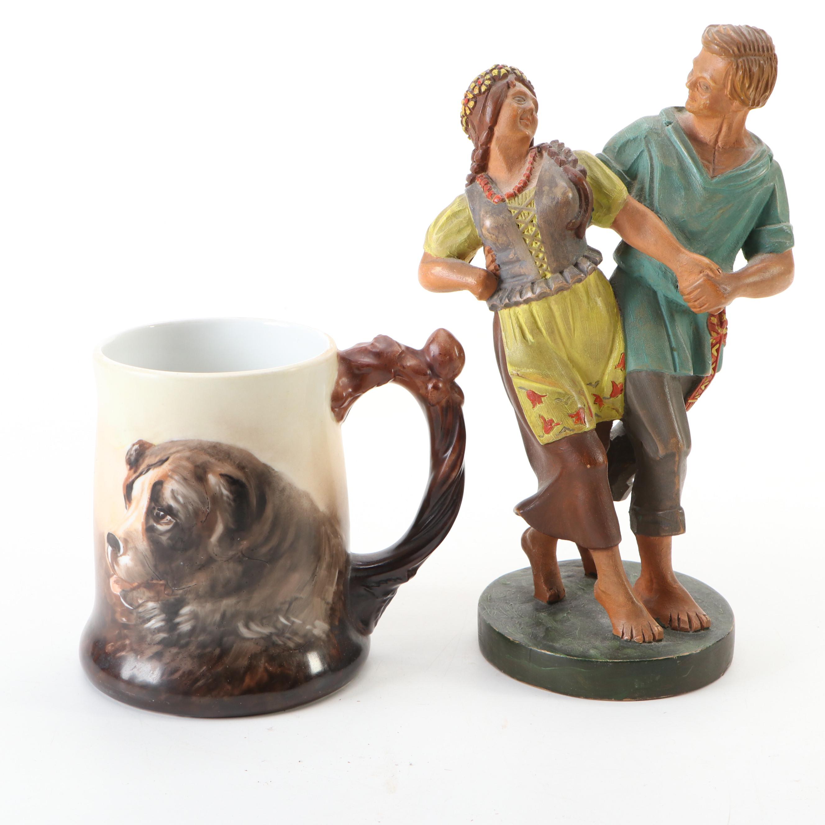 German Folk Art Style Wood Figurine, Stein and More