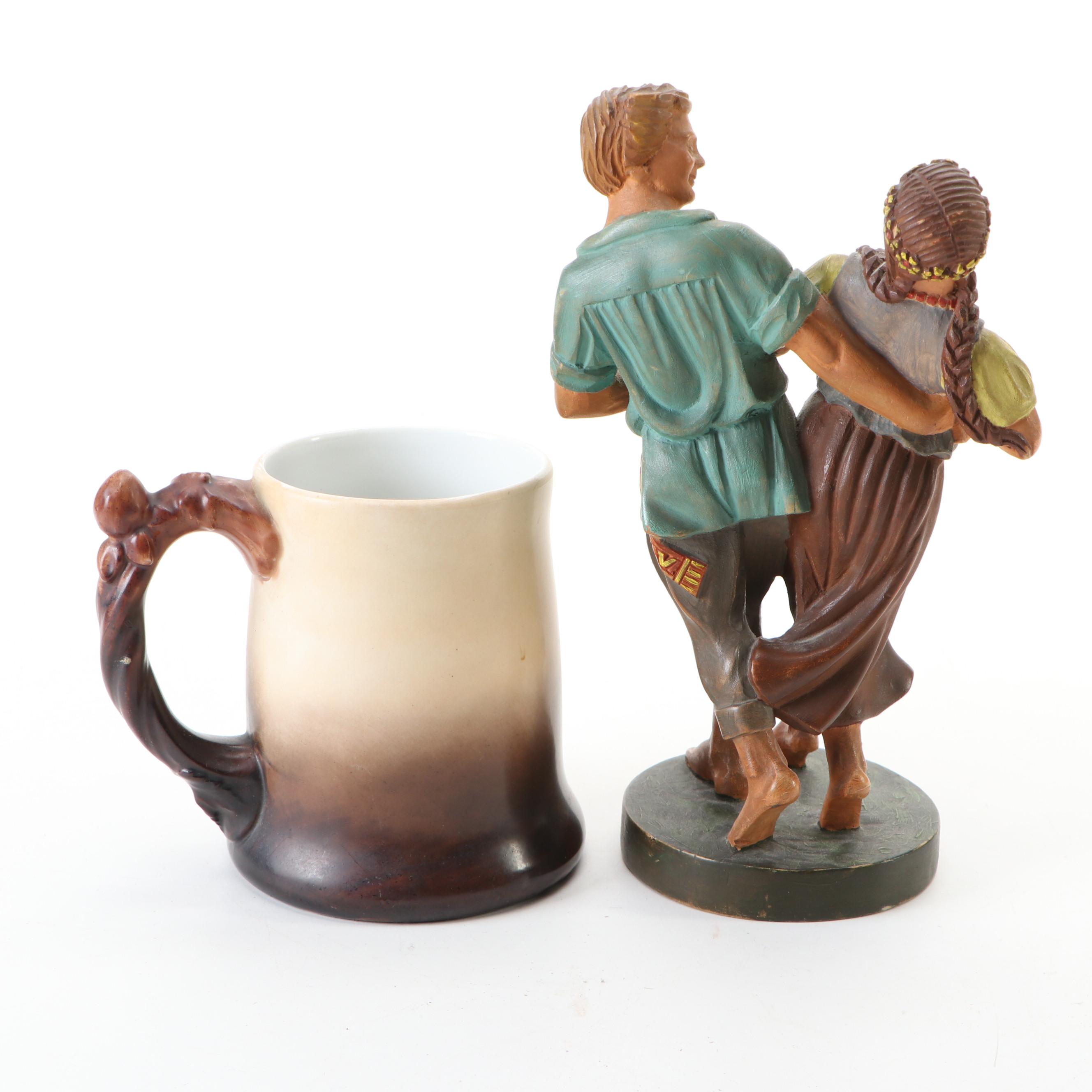 German Folk Art Style Wood Figurine, Stein and More
