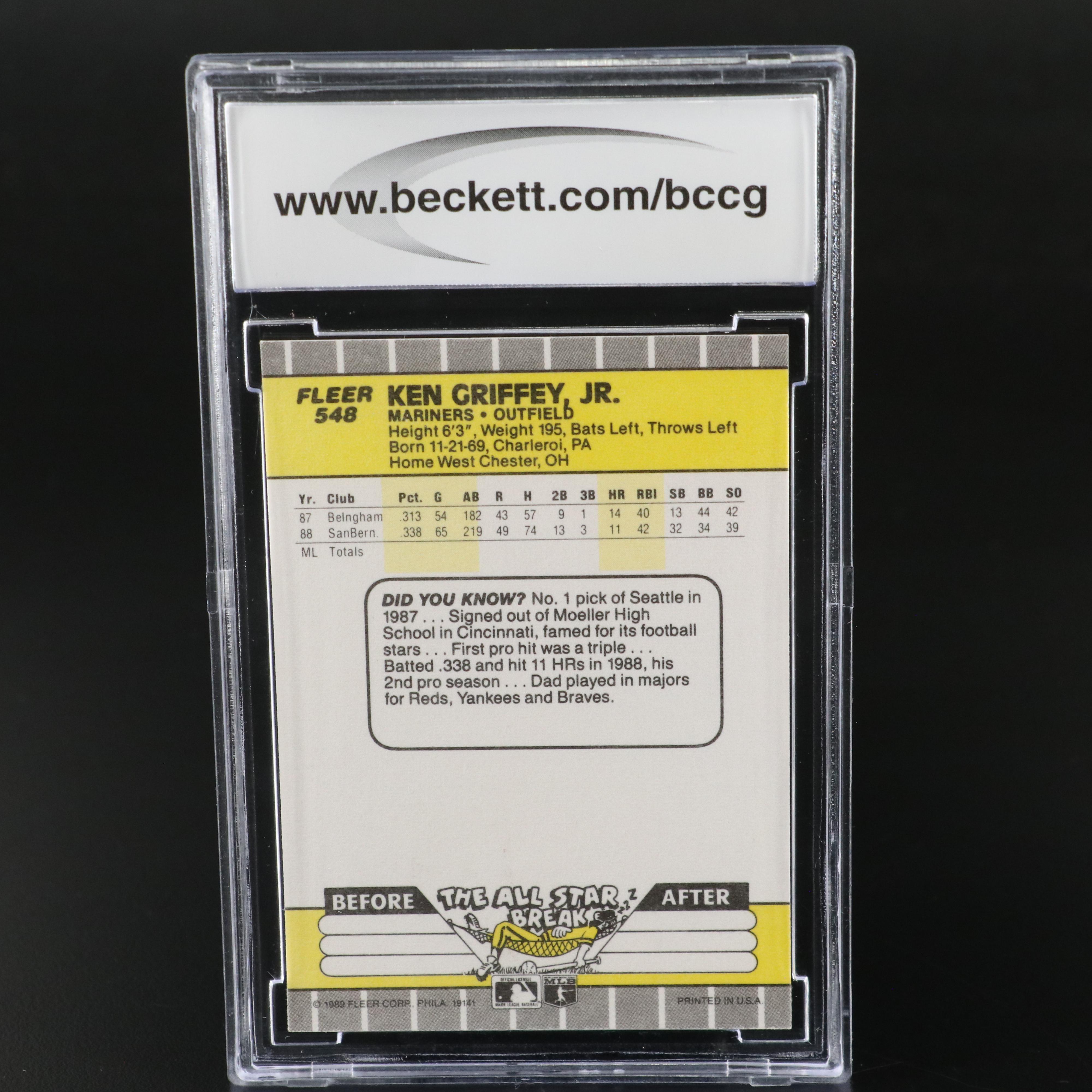 1989 Fleer Ken Griffey Jr. Seattle Mariners Rookie Baseball Card Graded BCCG 10