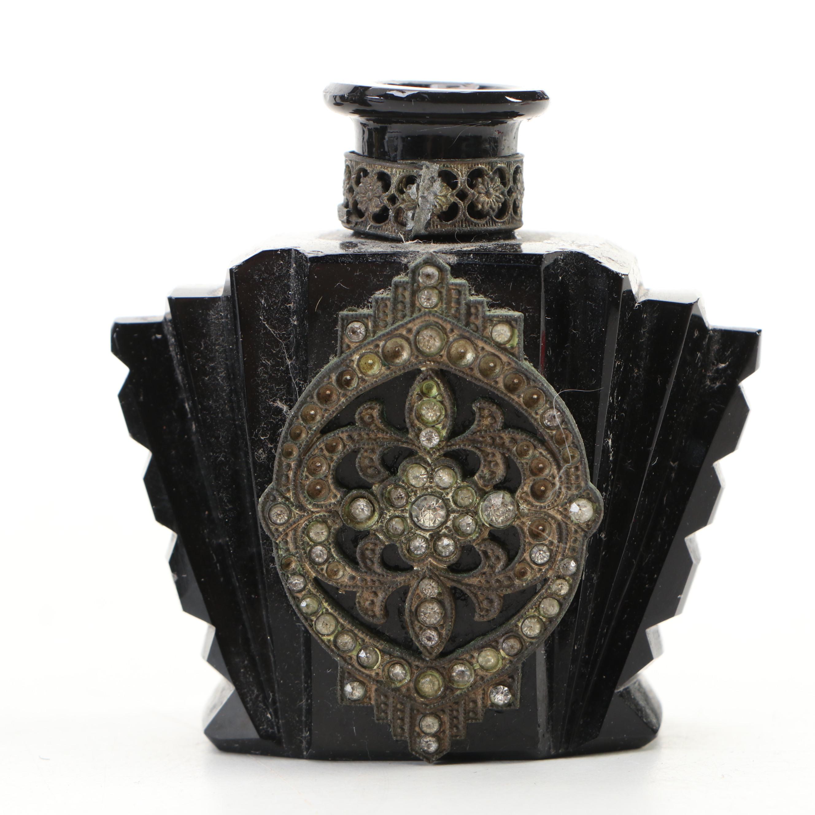 Paden City Ebony "Lela Bird" Vase with Bud Vases and Various Perfume Bottles