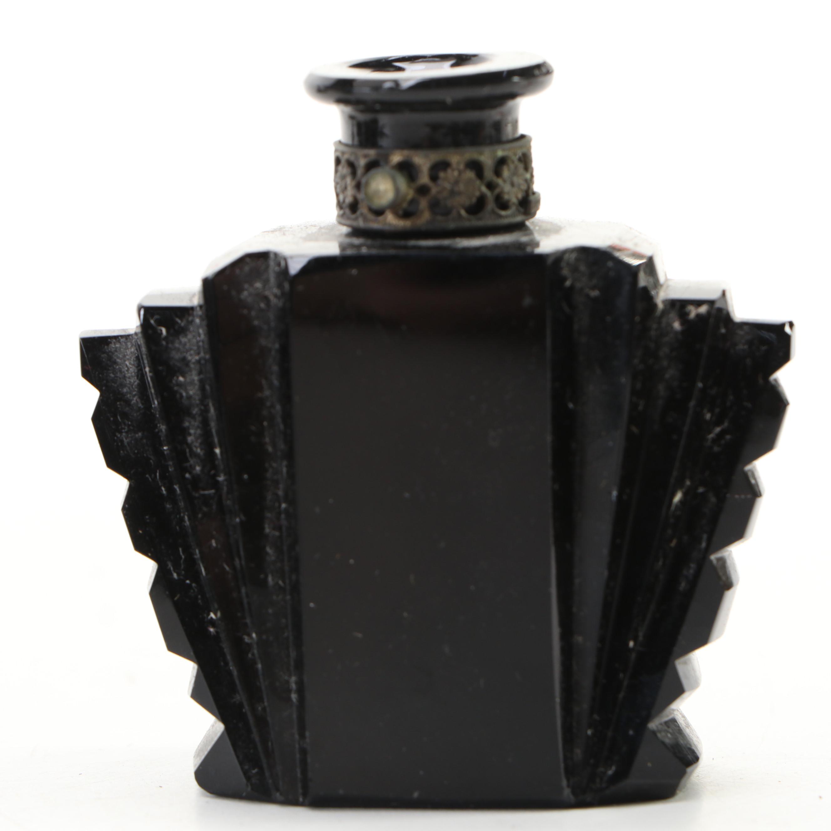 Paden City Ebony "Lela Bird" Vase with Bud Vases and Various Perfume Bottles