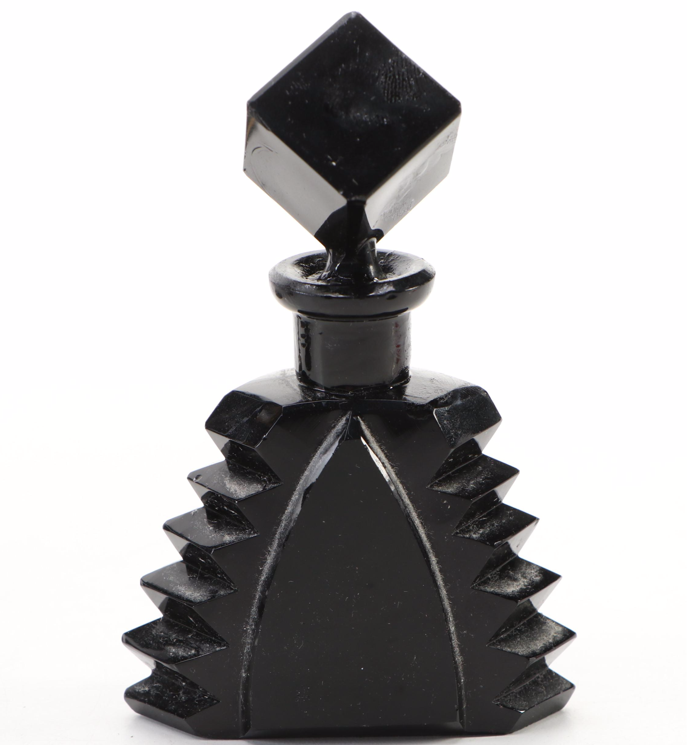 Paden City Ebony "Lela Bird" Vase with Bud Vases and Various Perfume Bottles