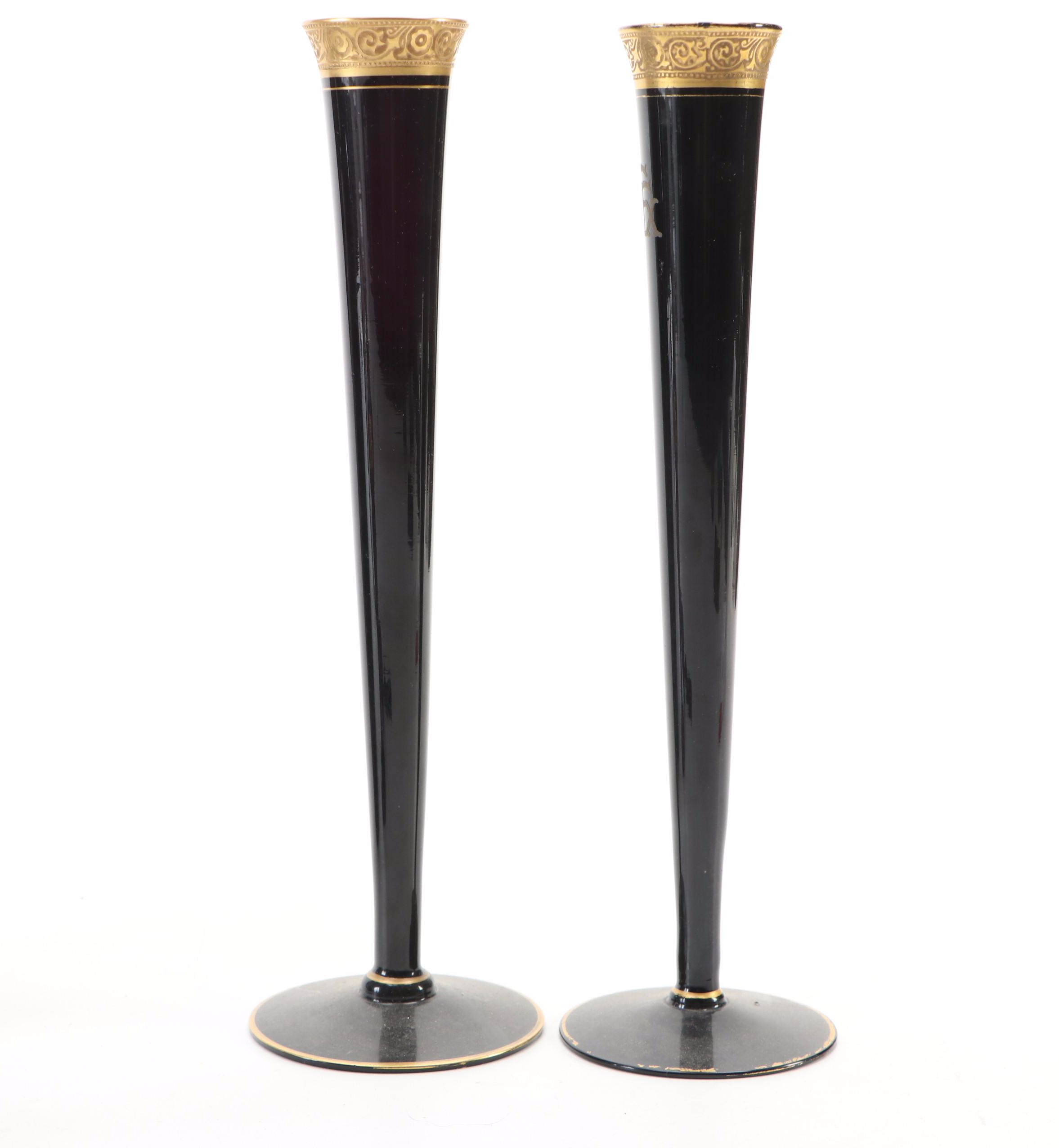 Paden City Ebony "Lela Bird" Vase with Bud Vases and Various Perfume Bottles