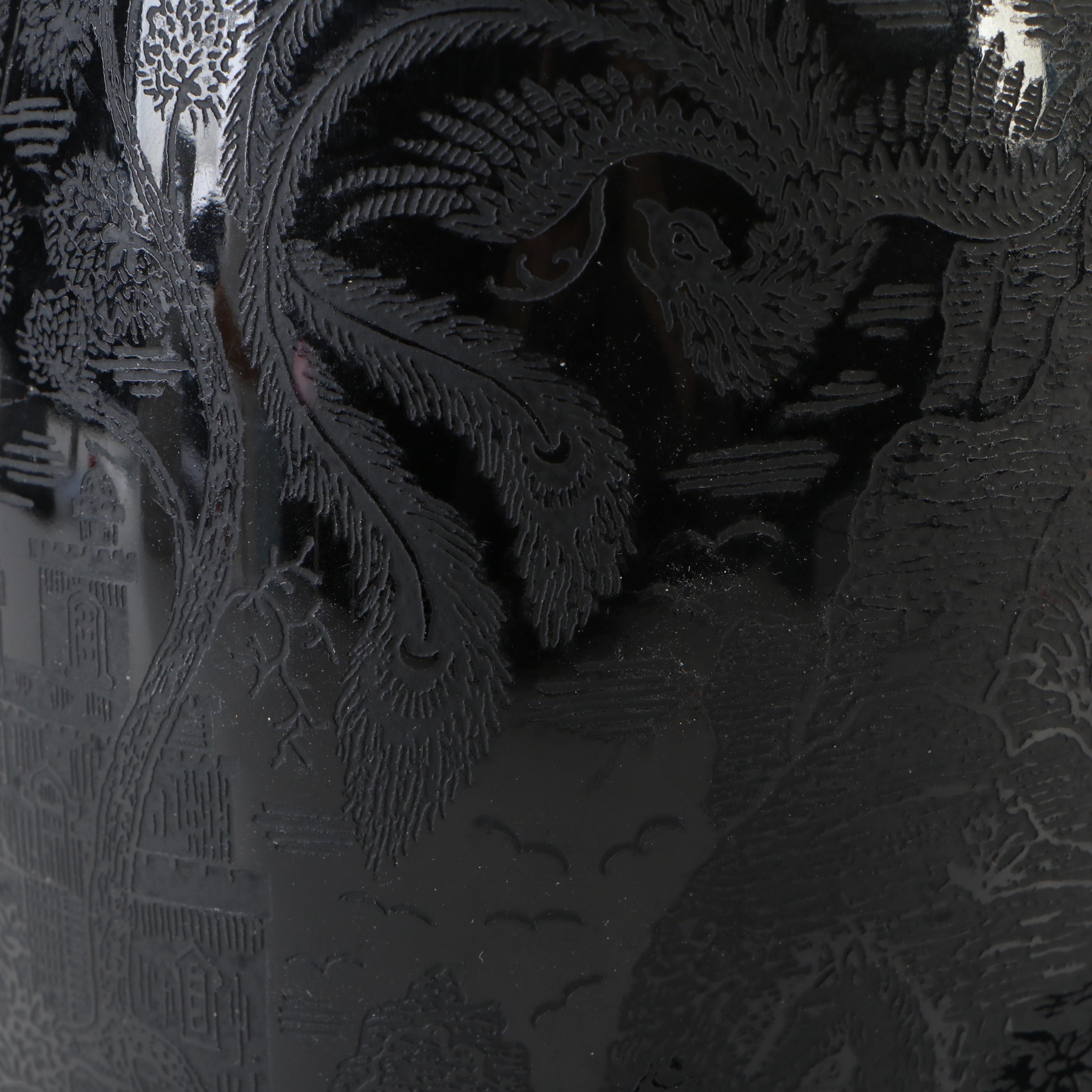 Paden City Ebony "Lela Bird" Vase with Bud Vases and Various Perfume Bottles