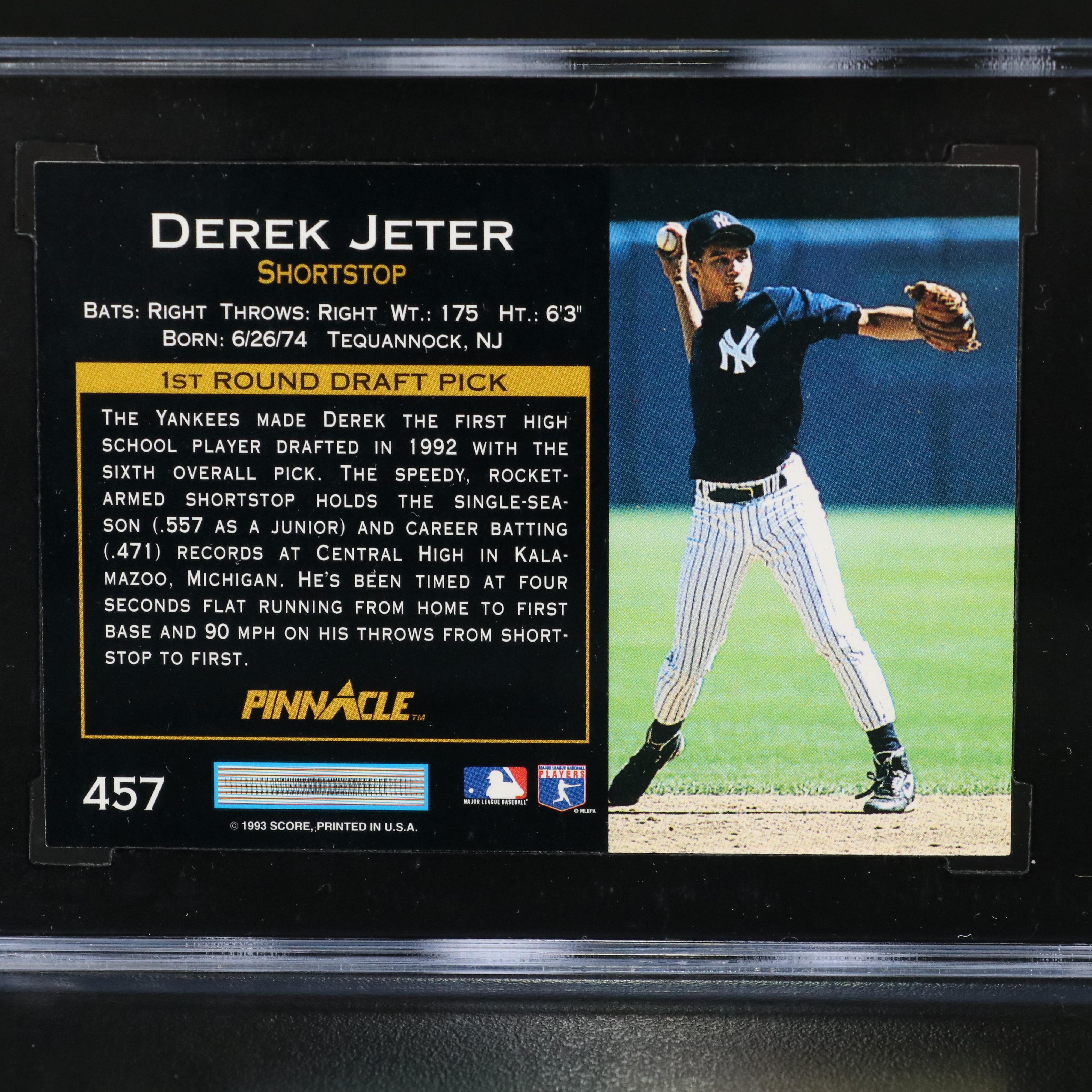 1993 Pinnacle Derek Jeter New York Yankees Rookie Card Graded SGC 9