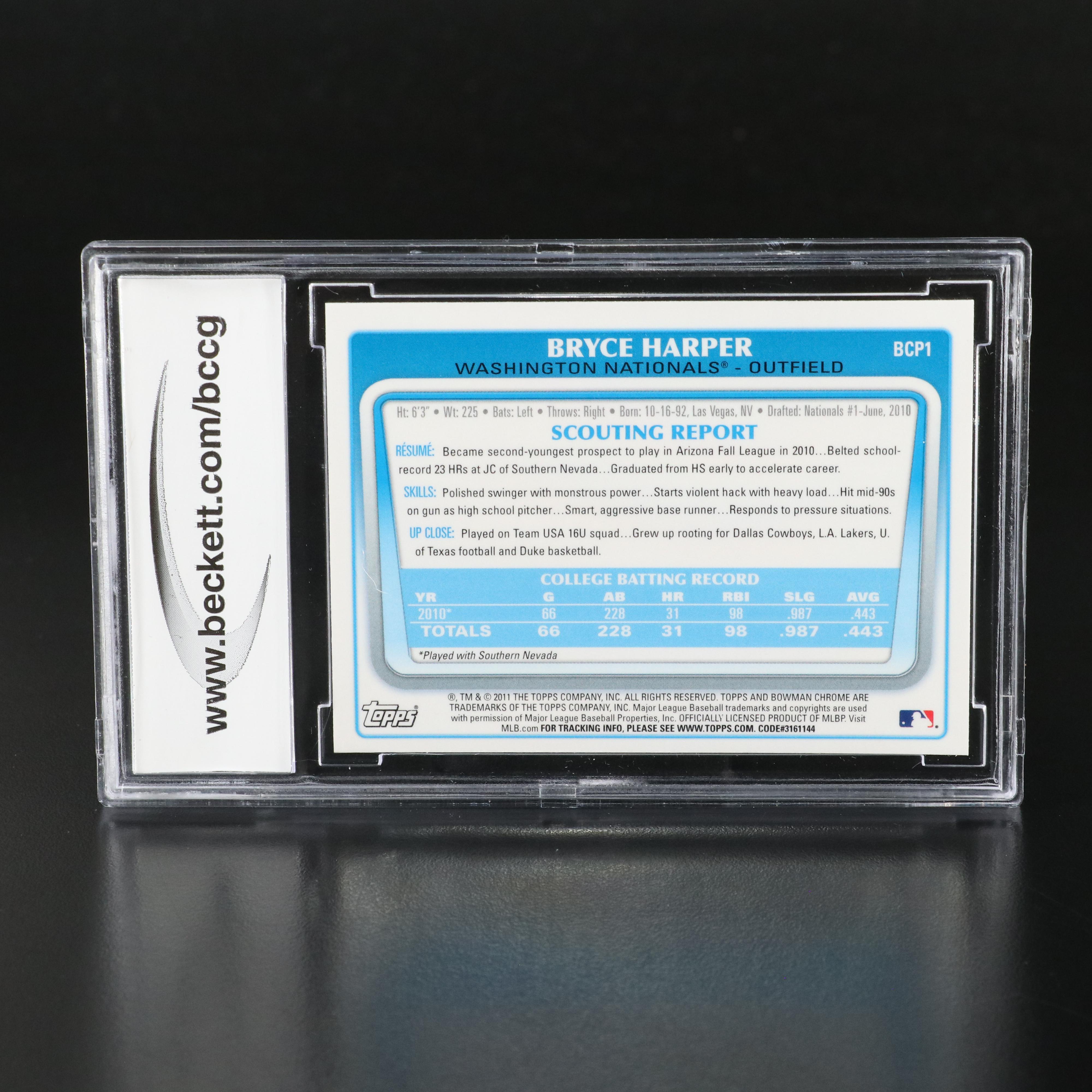2011 Bowman Chrome Prospects Bryce Harper Baseball Card Graded BCCG 10