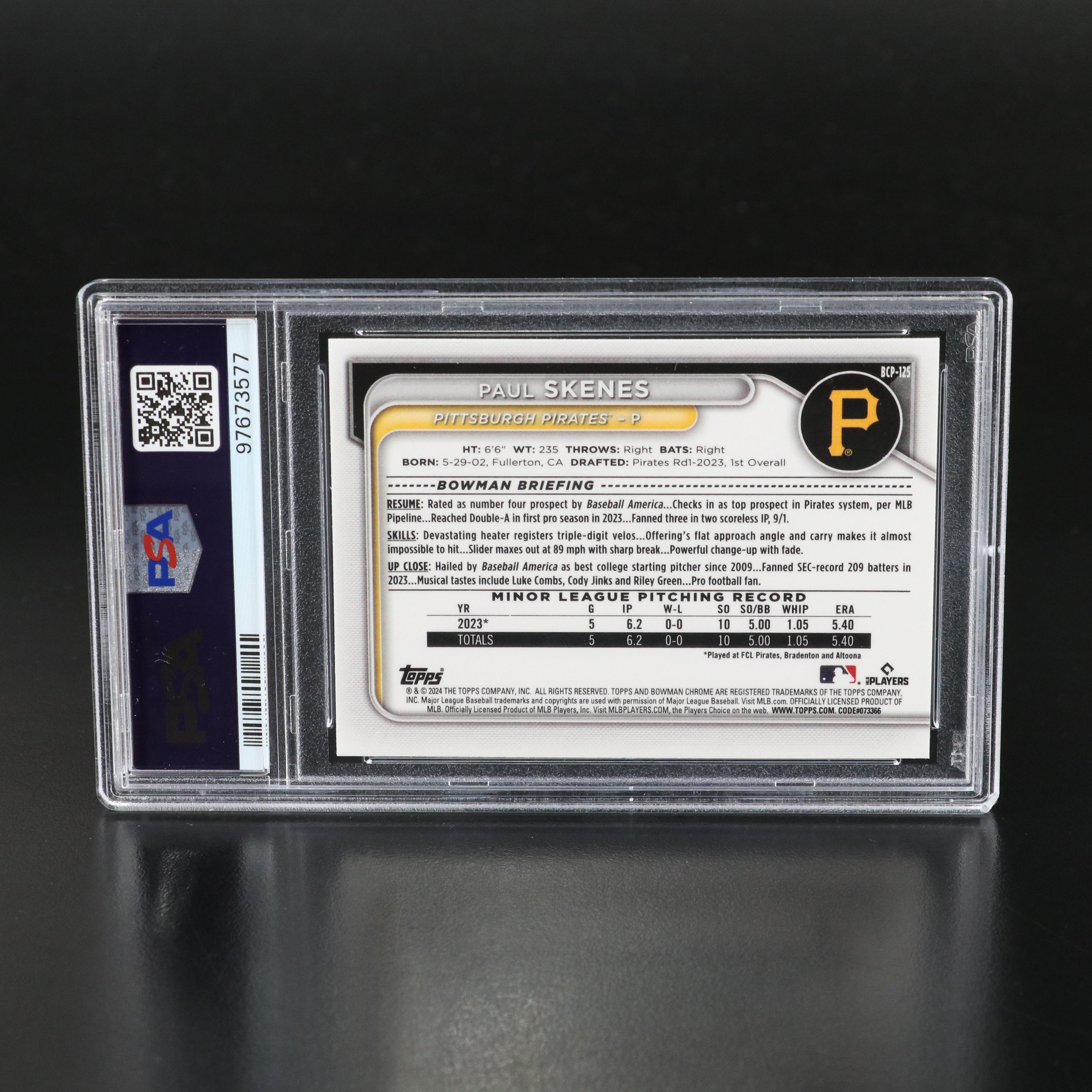 2024 Bowman Chrome Paul Skenes Mega Box Refractor Prospect Card Graded PSA 10