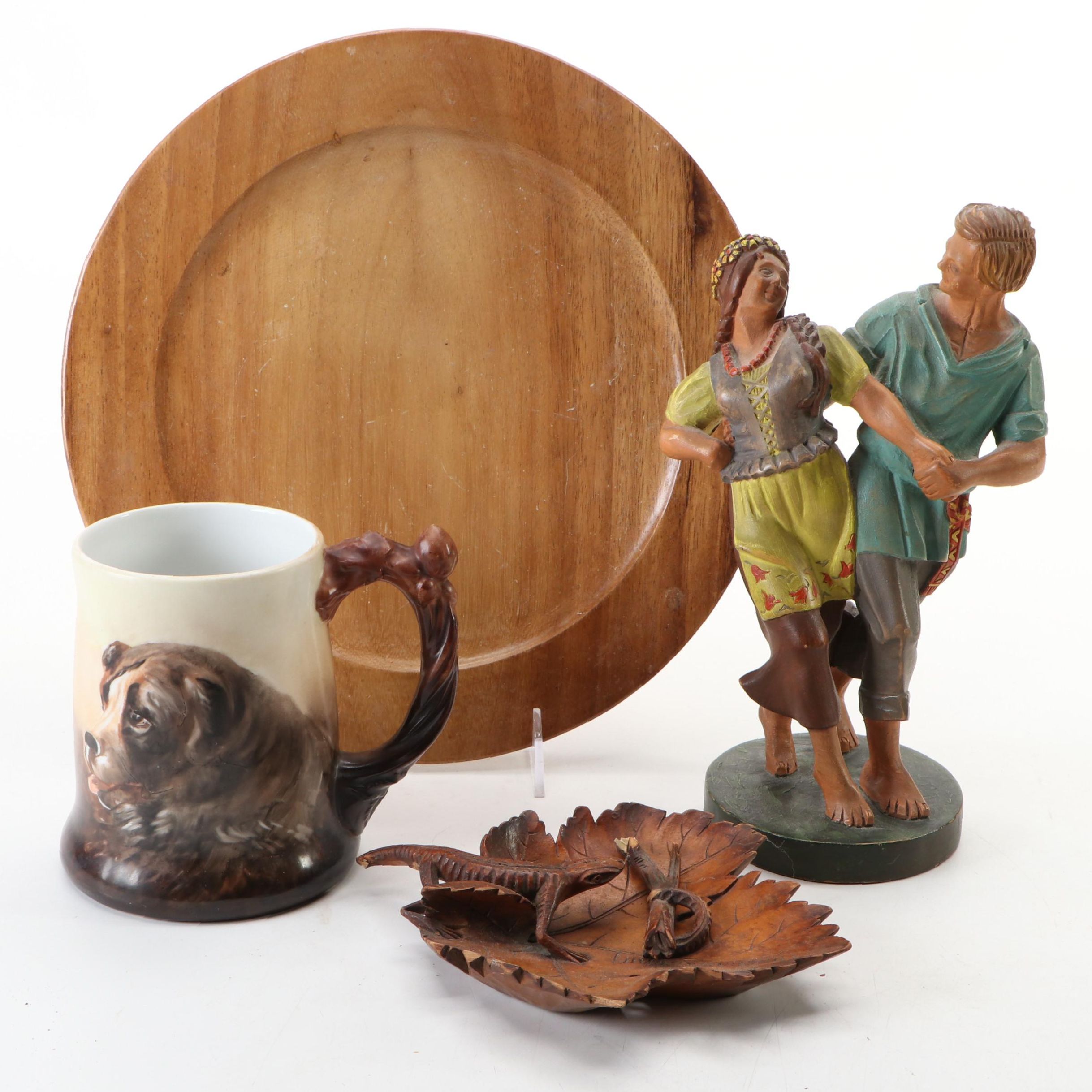 German Folk Art Style Wood Figurine, Stein and More