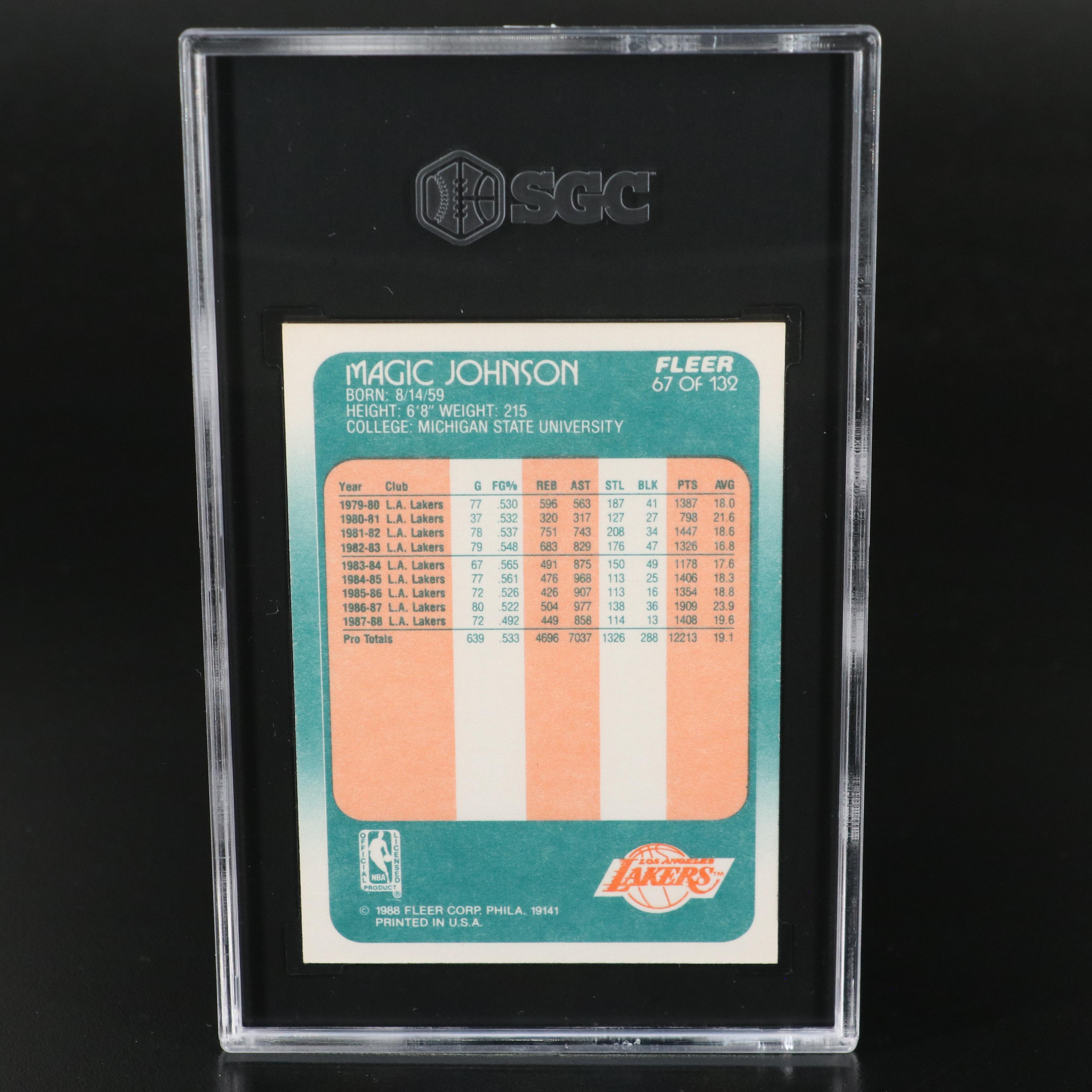 1988-89 Fleer Magic Johnson Los Angeles Lakers Basketball Card Graded SGC 8.5
