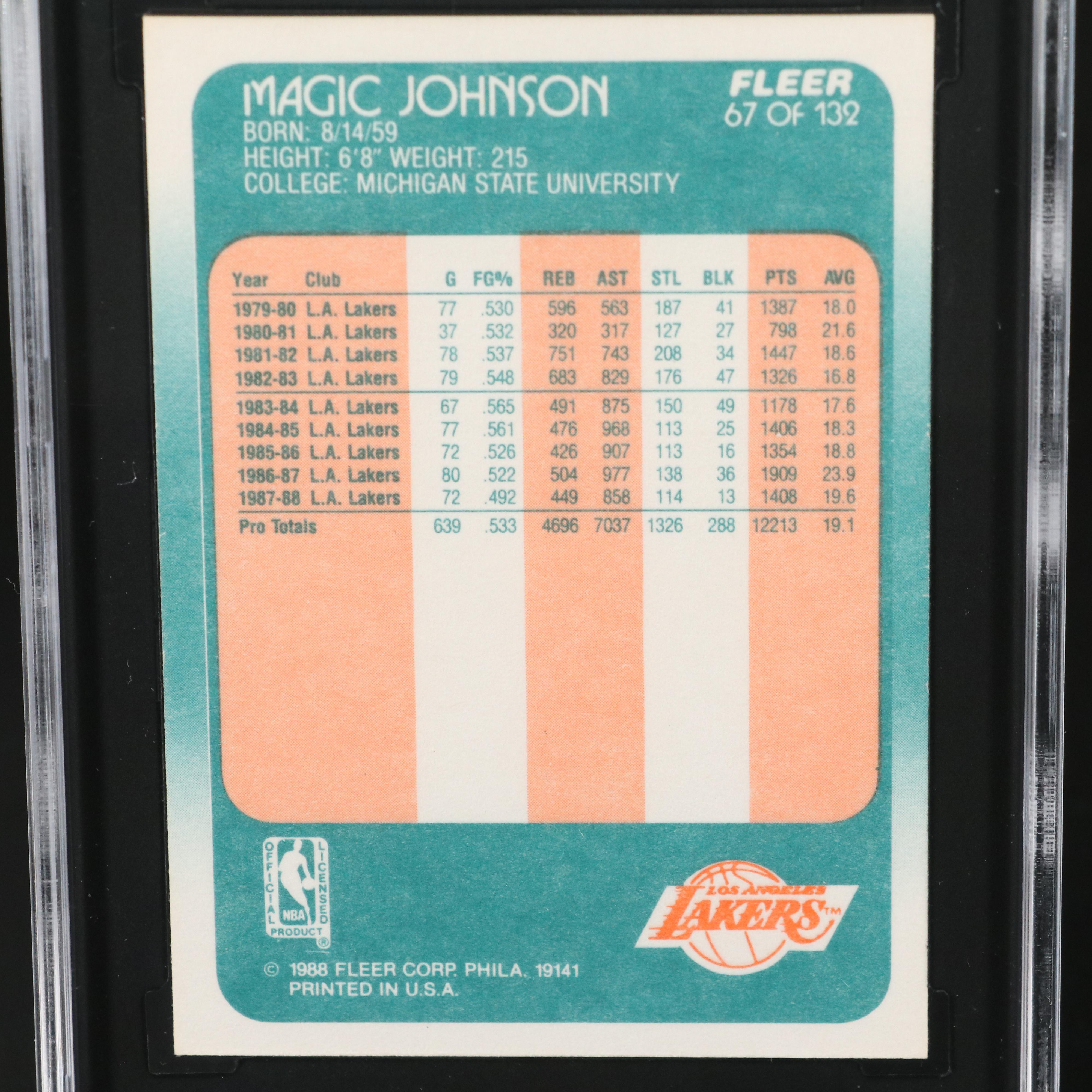 1988-89 Fleer Magic Johnson Los Angeles Lakers Basketball Card Graded SGC 8.5
