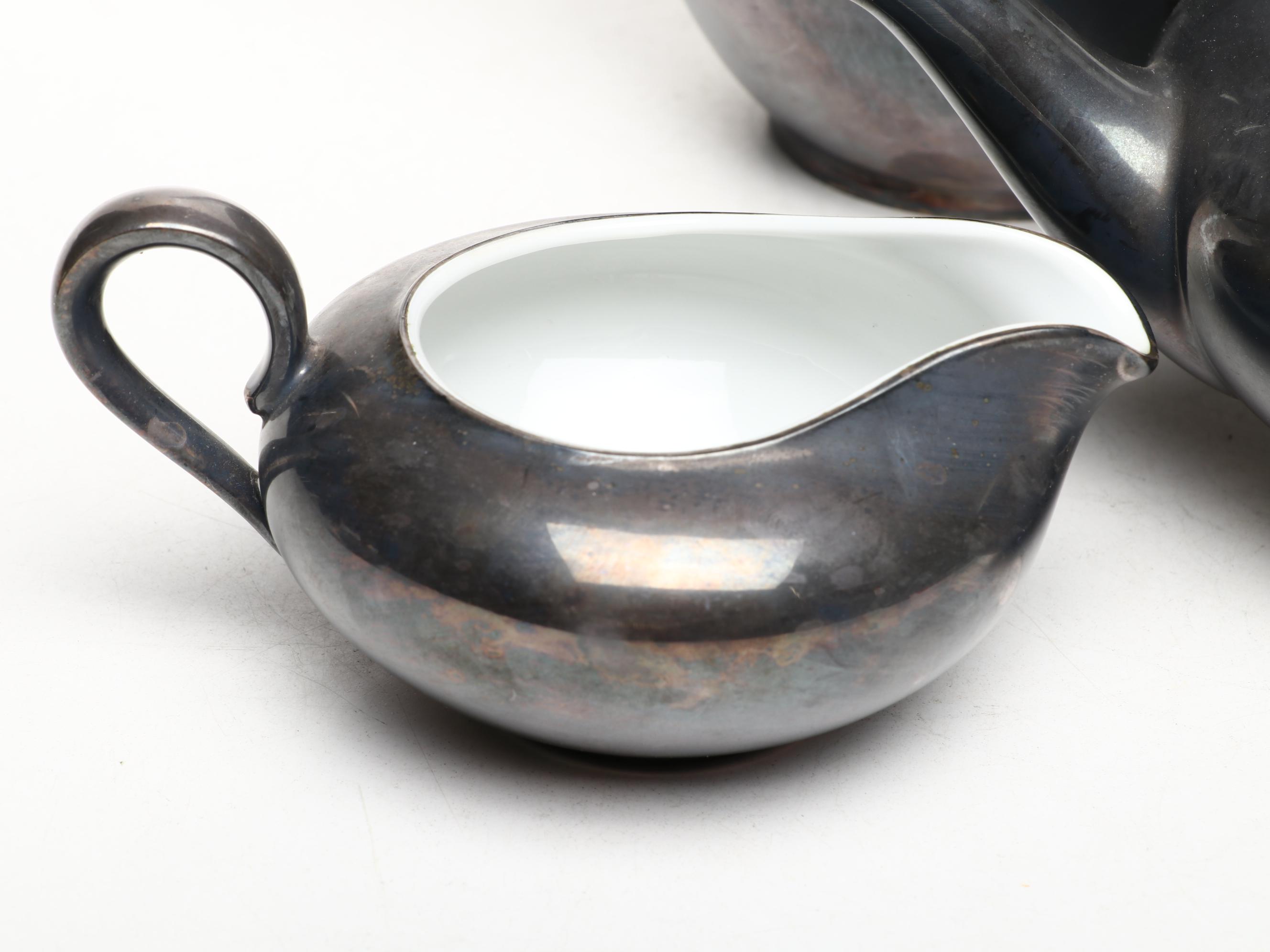 WMF Art Deco Style German Silver Plate and Heinrich Porcelain Tea and Coffee Set