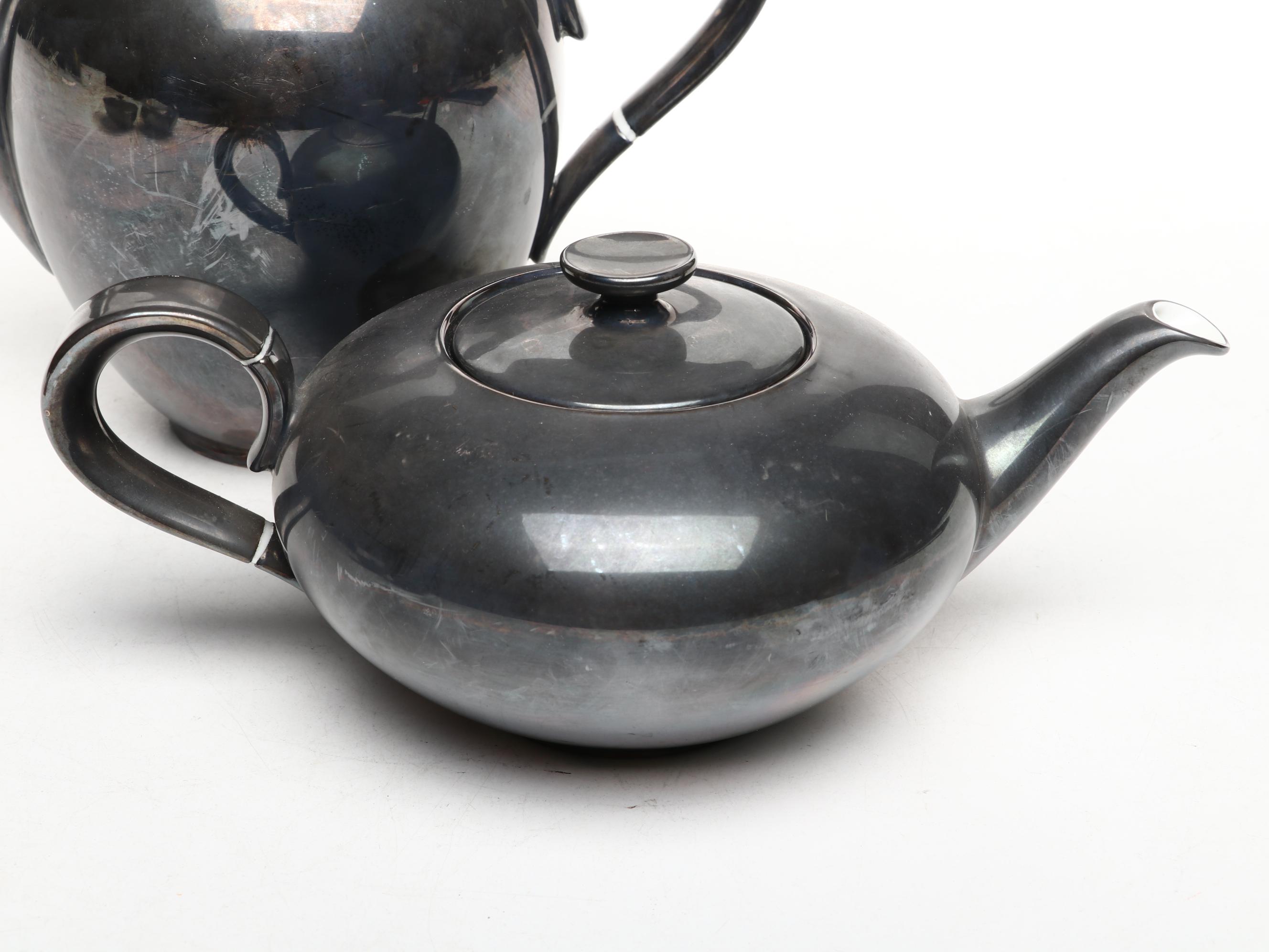 WMF Art Deco Style German Silver Plate and Heinrich Porcelain Tea and Coffee Set