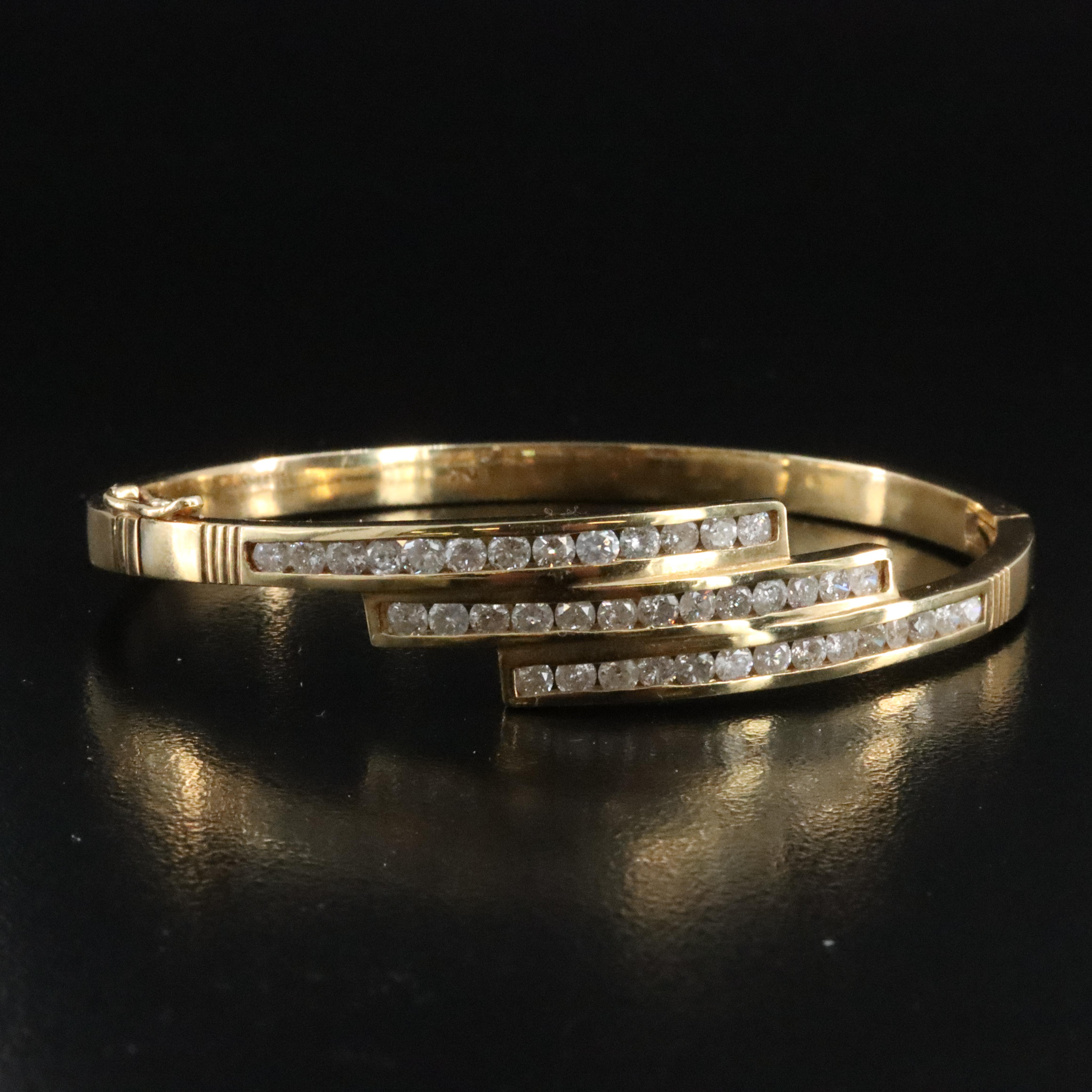 14K 1.89 CTW Diamond Channel Set Hinged Bangle Bracelet